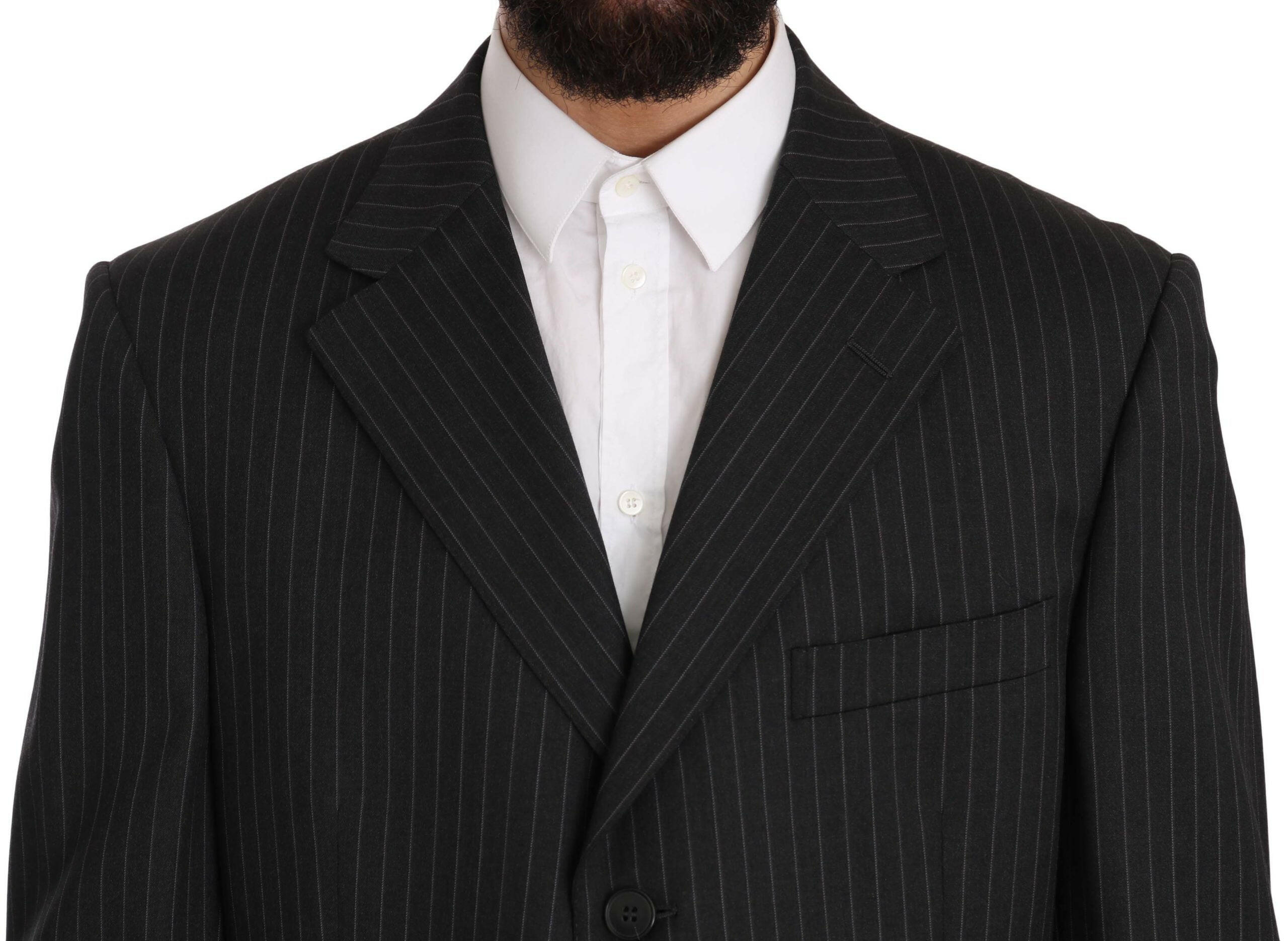 Z ZEGNA Black Striped Two Piece 3 Button 100% Wool Suit -   -  Z ZEGNA.