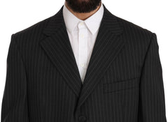 Z ZEGNA Black Striped Two Piece 3 Button 100% Wool Suit -   -  Z ZEGNA.
