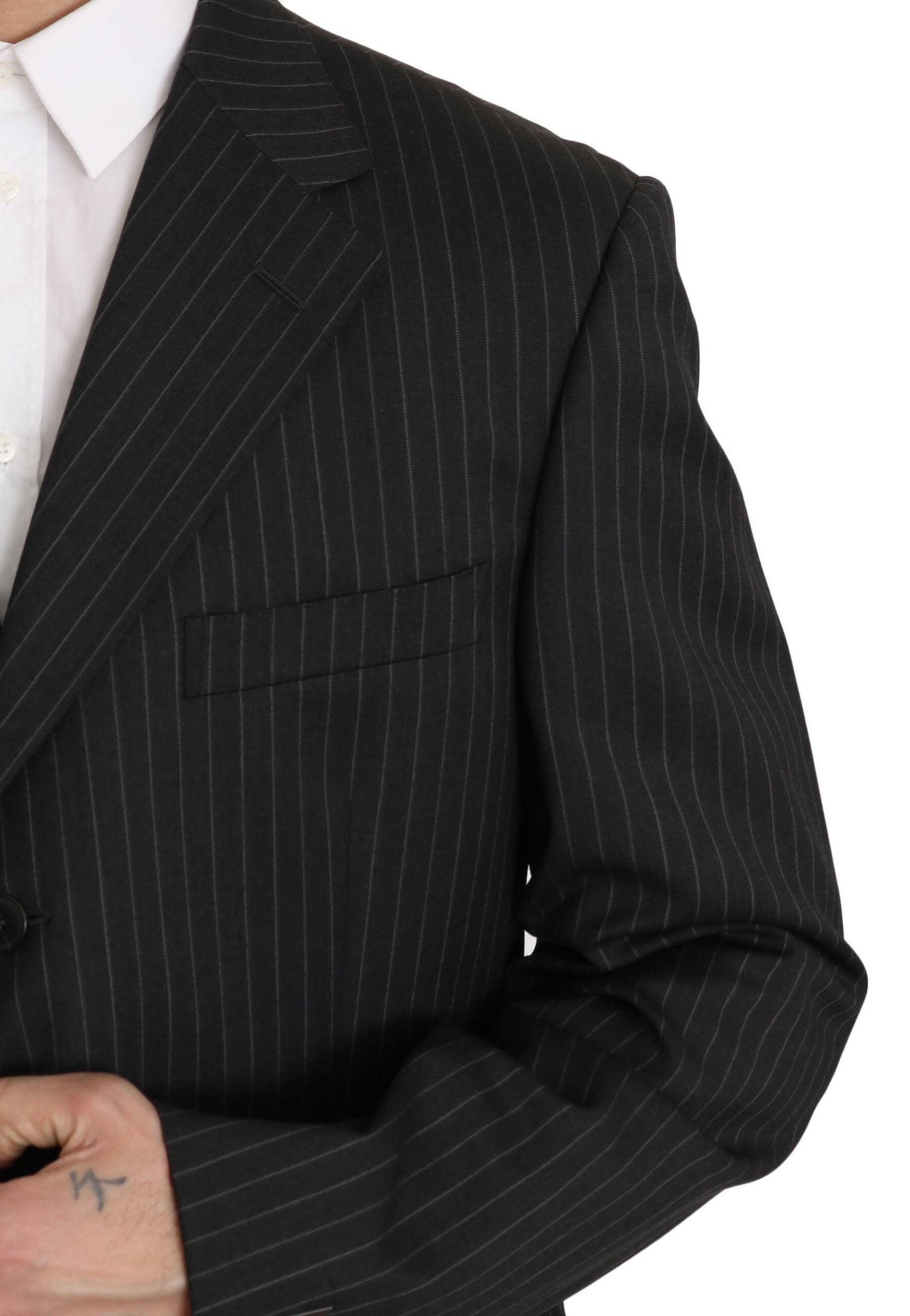 Z ZEGNA Black Striped Two Piece 3 Button 100% Wool Suit -   -  Z ZEGNA.