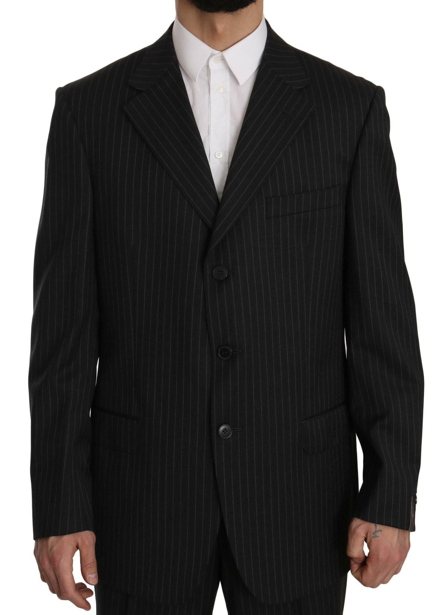 Z ZEGNA Black Striped Two Piece 3 Button 100% Wool Suit -   -  Z ZEGNA.