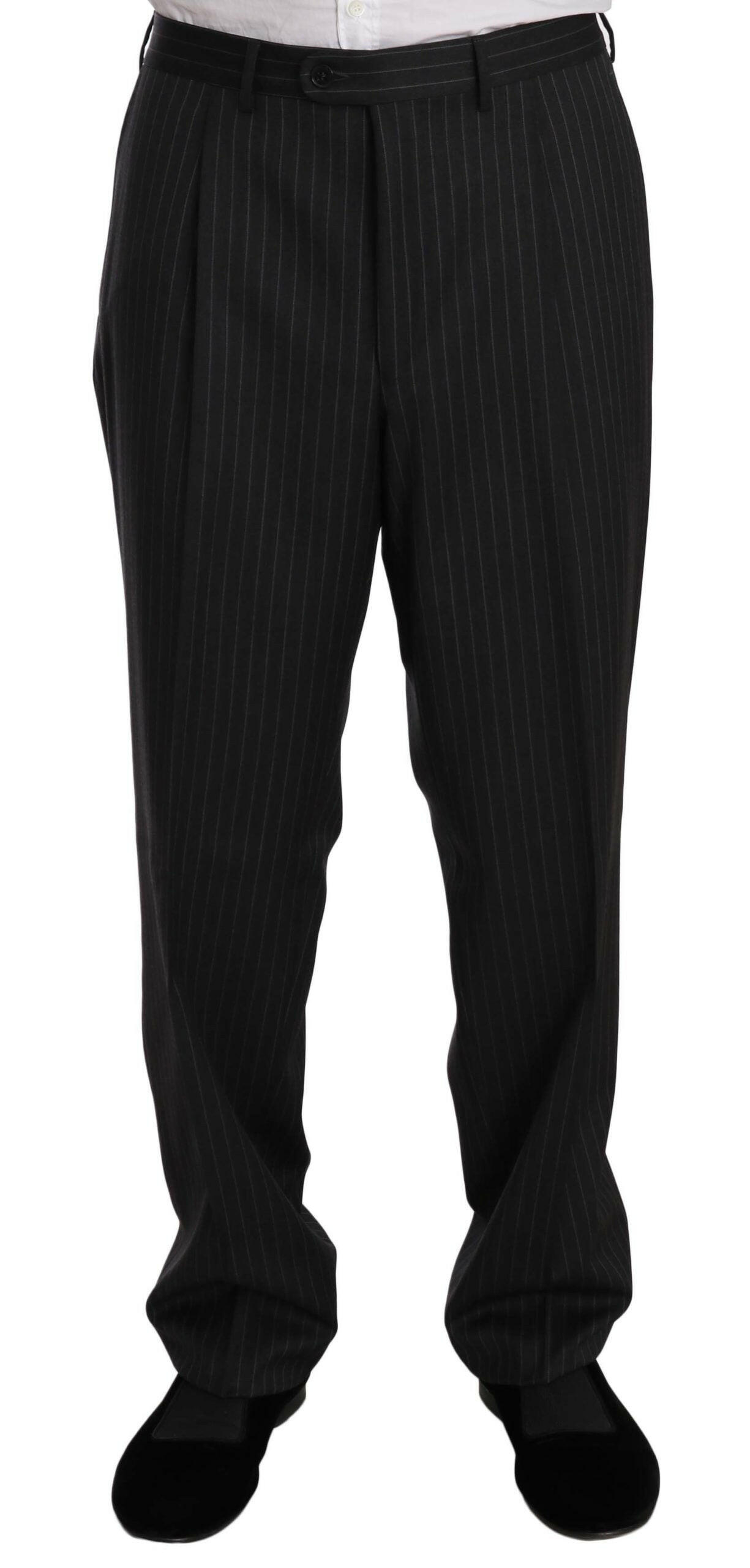 Z ZEGNA Black Striped Two Piece 3 Button 100% Wool Suit -   -  Z ZEGNA.
