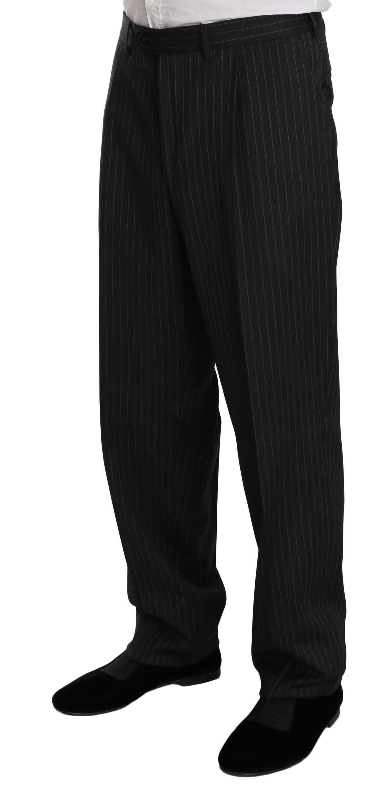 Z ZEGNA Black Striped Two Piece 3 Button 100% Wool Suit -   -  Z ZEGNA.