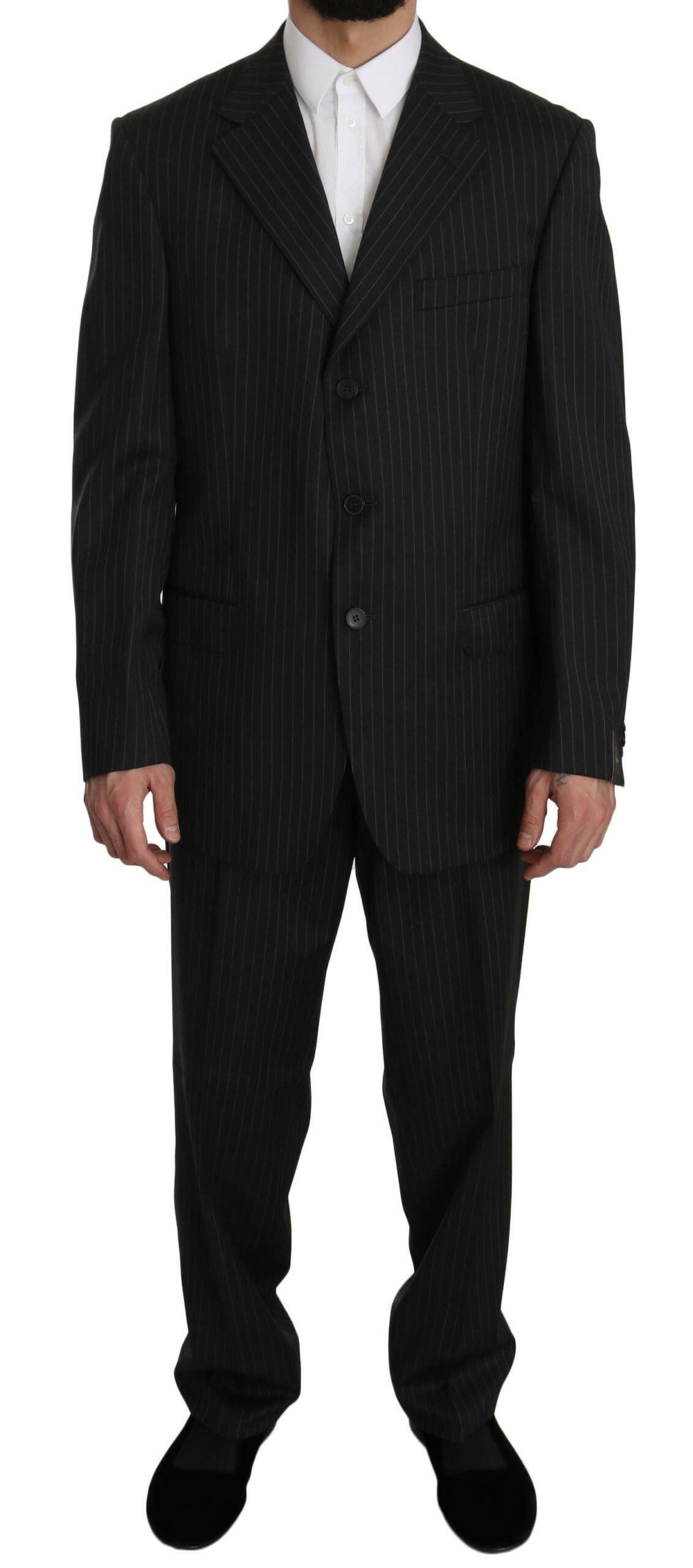 Z ZEGNA Black Striped Two Piece 3 Button 100% Wool Suit -   -  Z ZEGNA.