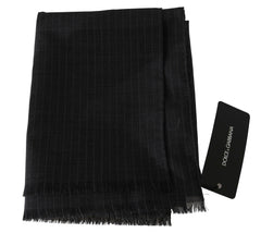 Dolce & Gabbana Gray 100% Wool Striped Pattern Wrap Scarf -   -  Dolce & Gabbana.