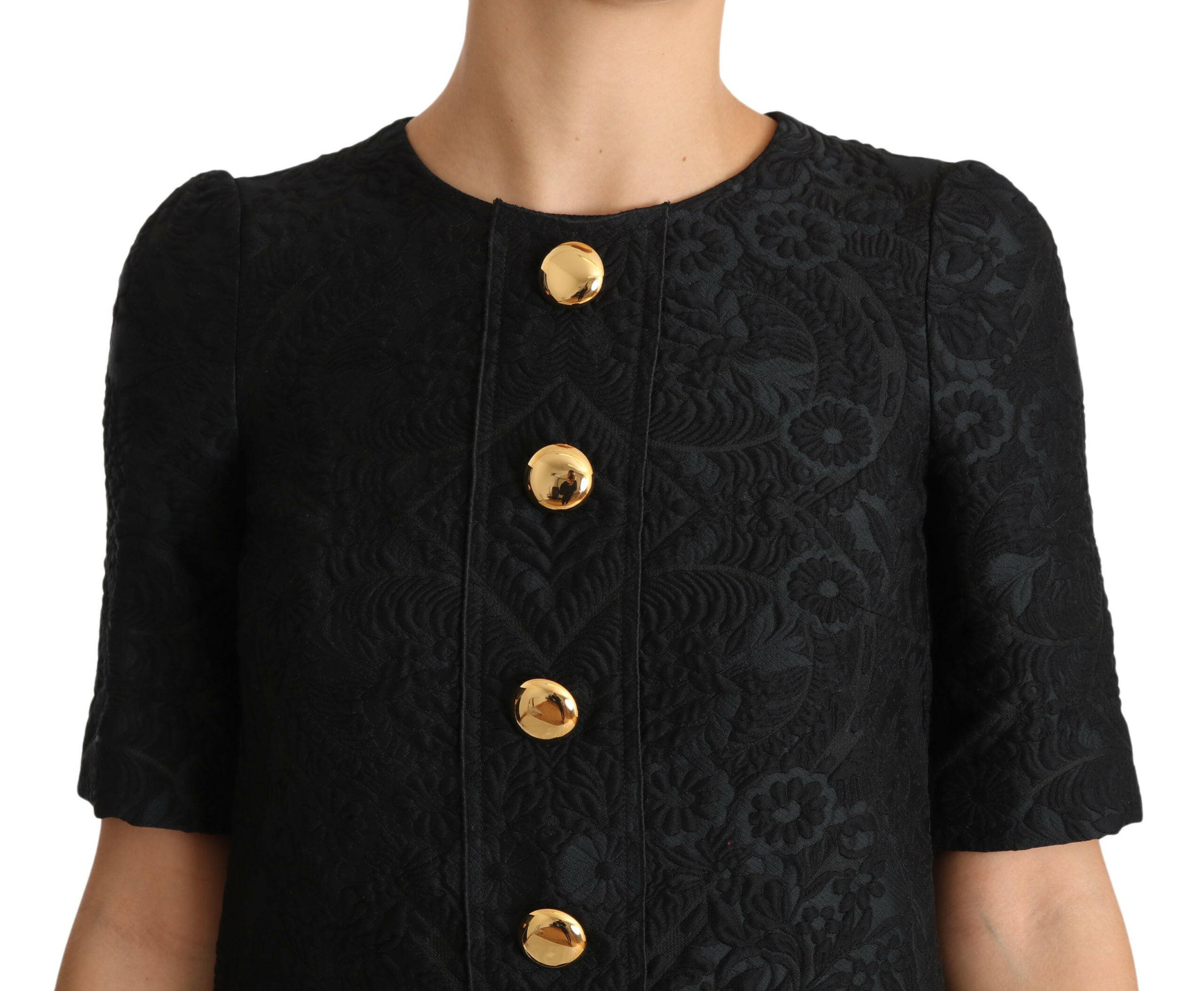 Dolce & Gabbana Black Button Embellished Jacquard Mini Dress -   -  Dolce & Gabbana.