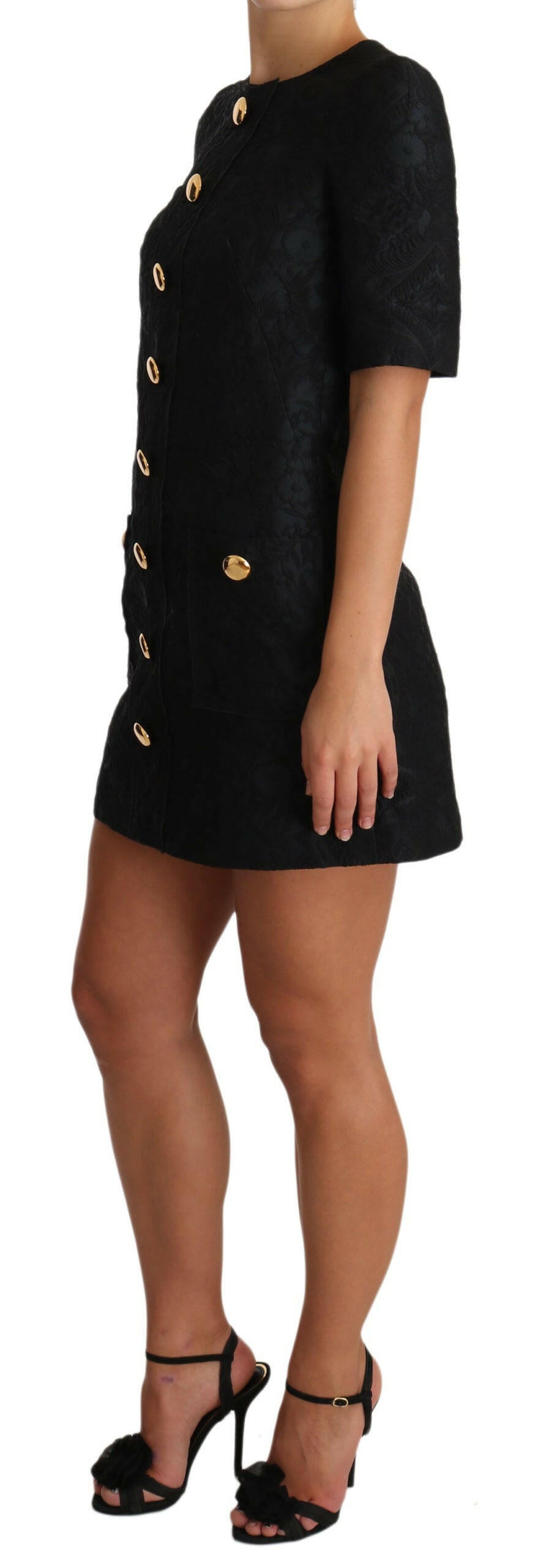 Dolce & Gabbana Black Button Embellished Jacquard Mini Dress -   -  Dolce & Gabbana.