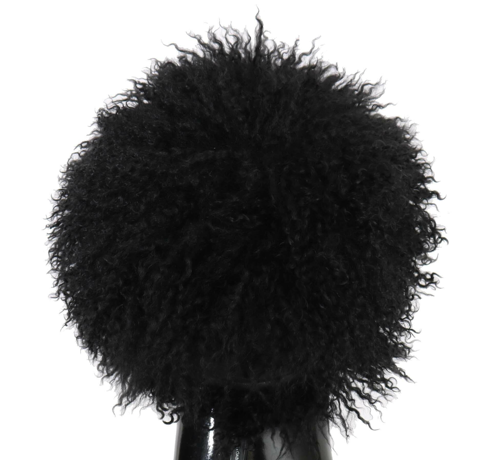 Dolce & Gabbana Black Tibet Lamb Fur Leather Gatsby Hat -   -  Dolce & Gabbana.