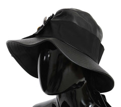 Dolce & Gabbana Black Leather DG Coin Crystal Wide Brim Hat -   -  Dolce & Gabbana.