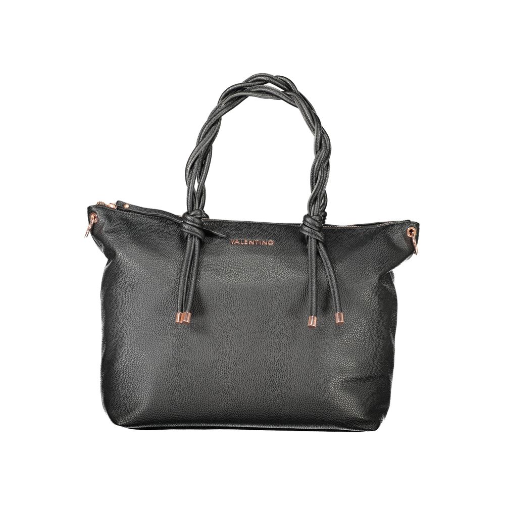 Valentino - Sophisticated Braided Handle Polyethylene Tote Bag - Black
