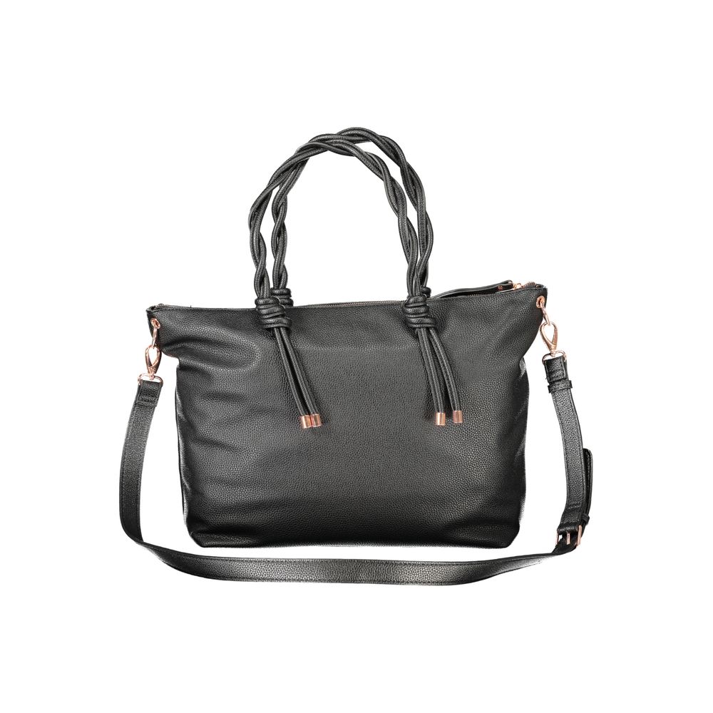 Valentino - Sophisticated Braided Handle Polyethylene Tote Bag - Black