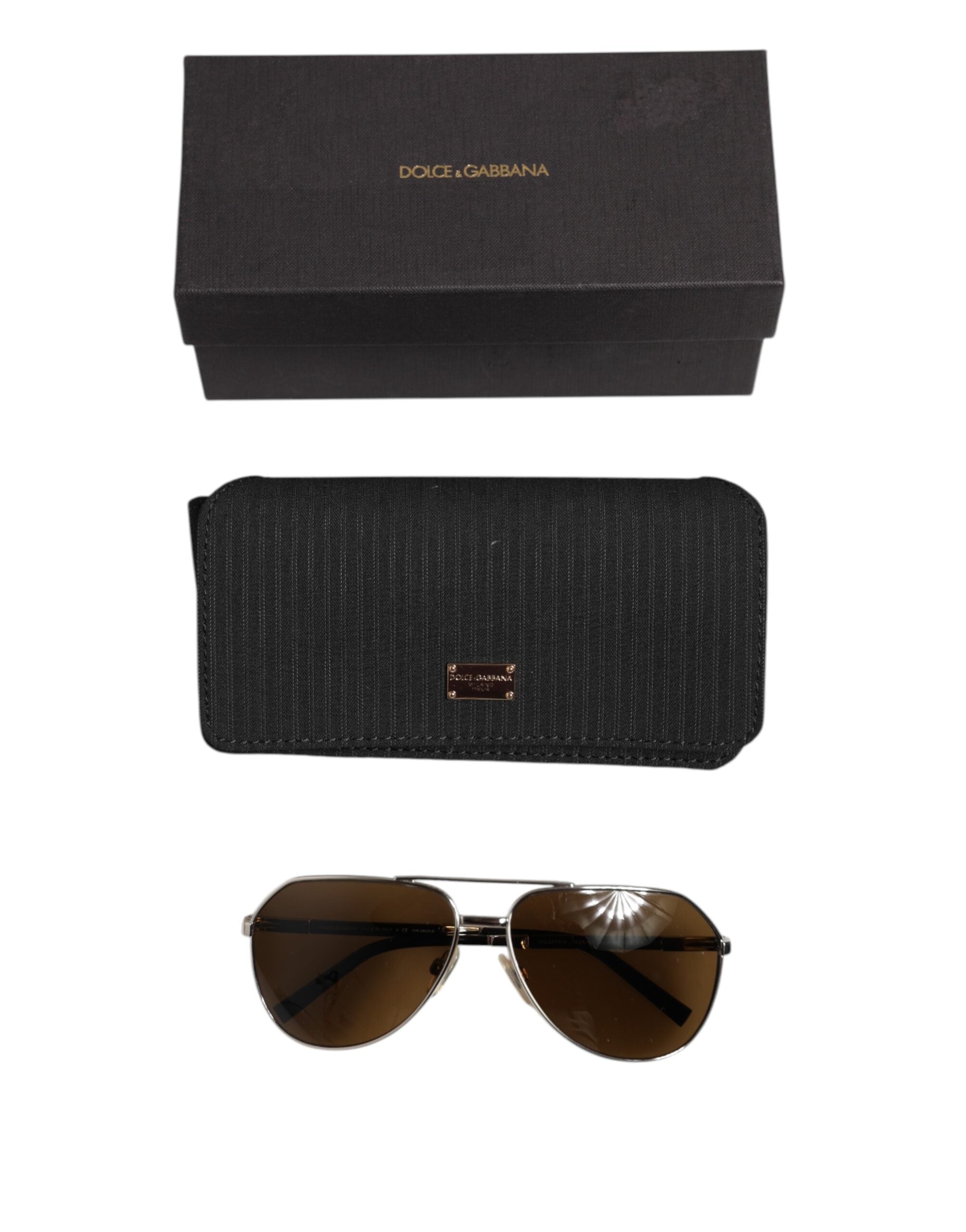 Dolce & Gabbana DG2073 Silver Steel Classic Pilot Brown Lens Sunglasses -   -  Dolce & Gabbana.