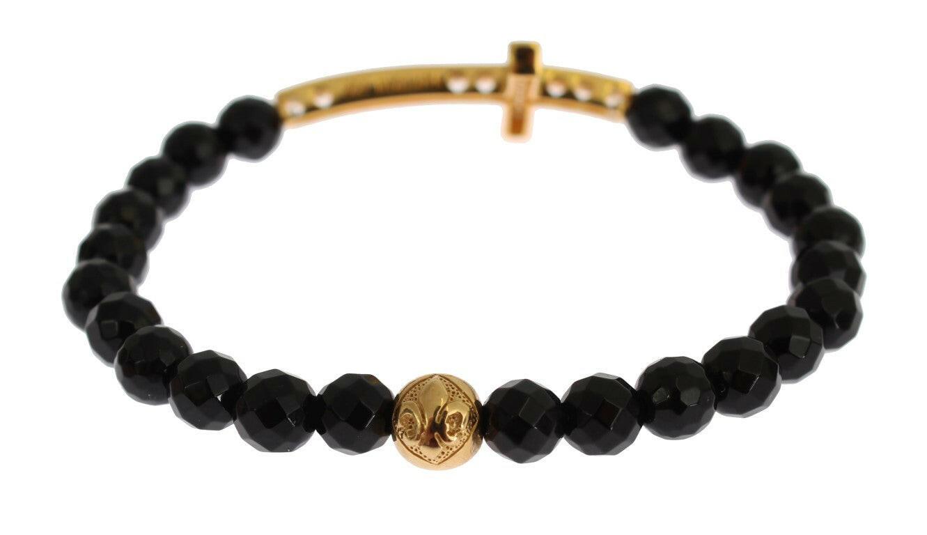 Nialaya Agate Stone Gold CZ Cross 925 Silver Bracelet -   -  Nialaya.