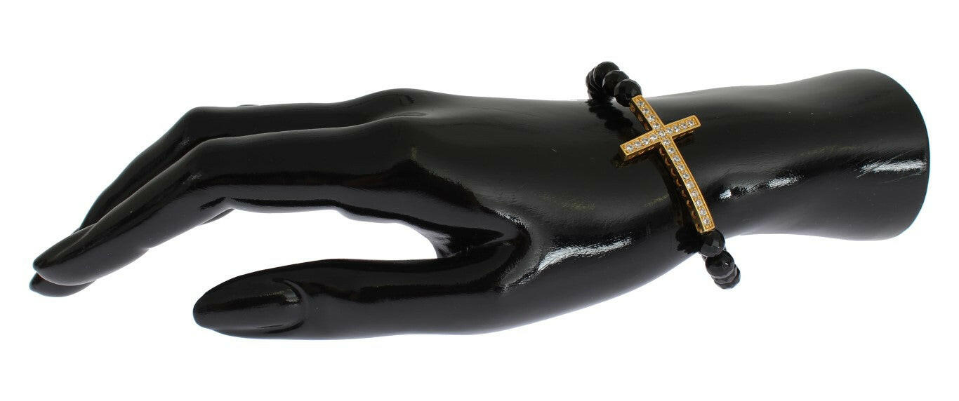 Nialaya Agate Stone Gold CZ Cross 925 Silver Bracelet -   -  Nialaya.