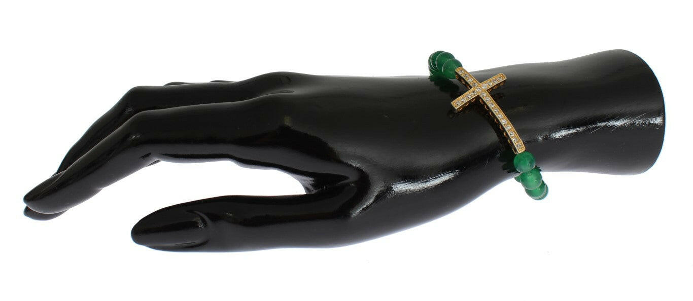 Nialaya Jade Stone Gold CZ Cross 925 Silver Bracelet -   -  Nialaya.