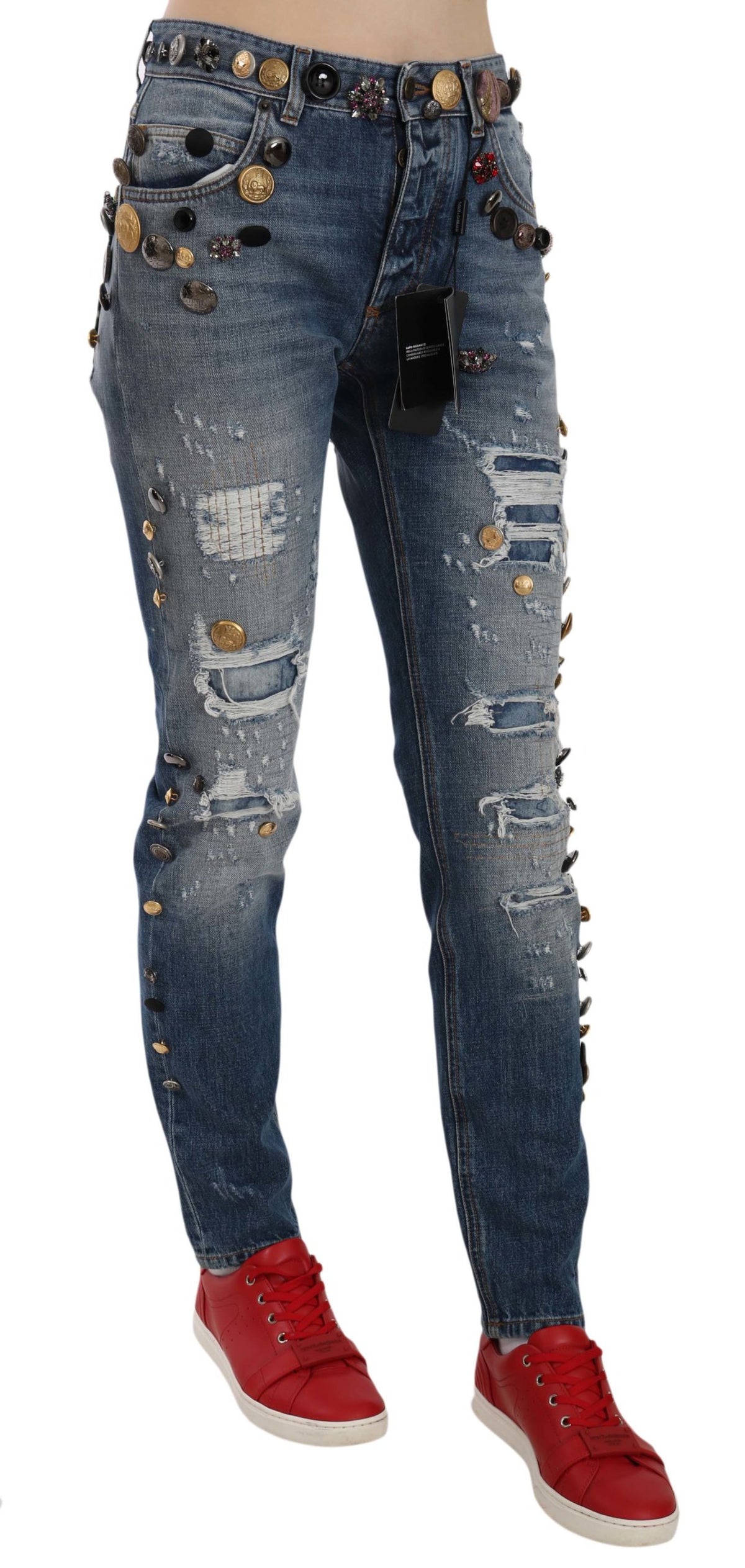 Dolce & Gabbana Distressed Embellished Buttons Denim Pants Jeans -   -  Dolce & Gabbana.