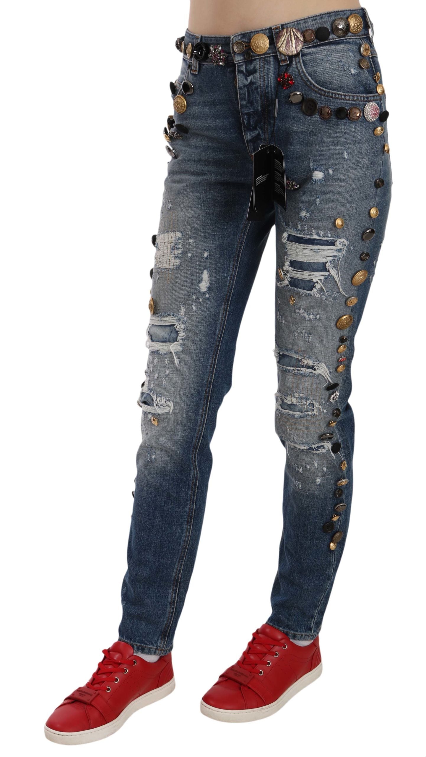 Dolce & Gabbana Distressed Embellished Buttons Denim Pants Jeans -   -  Dolce & Gabbana.