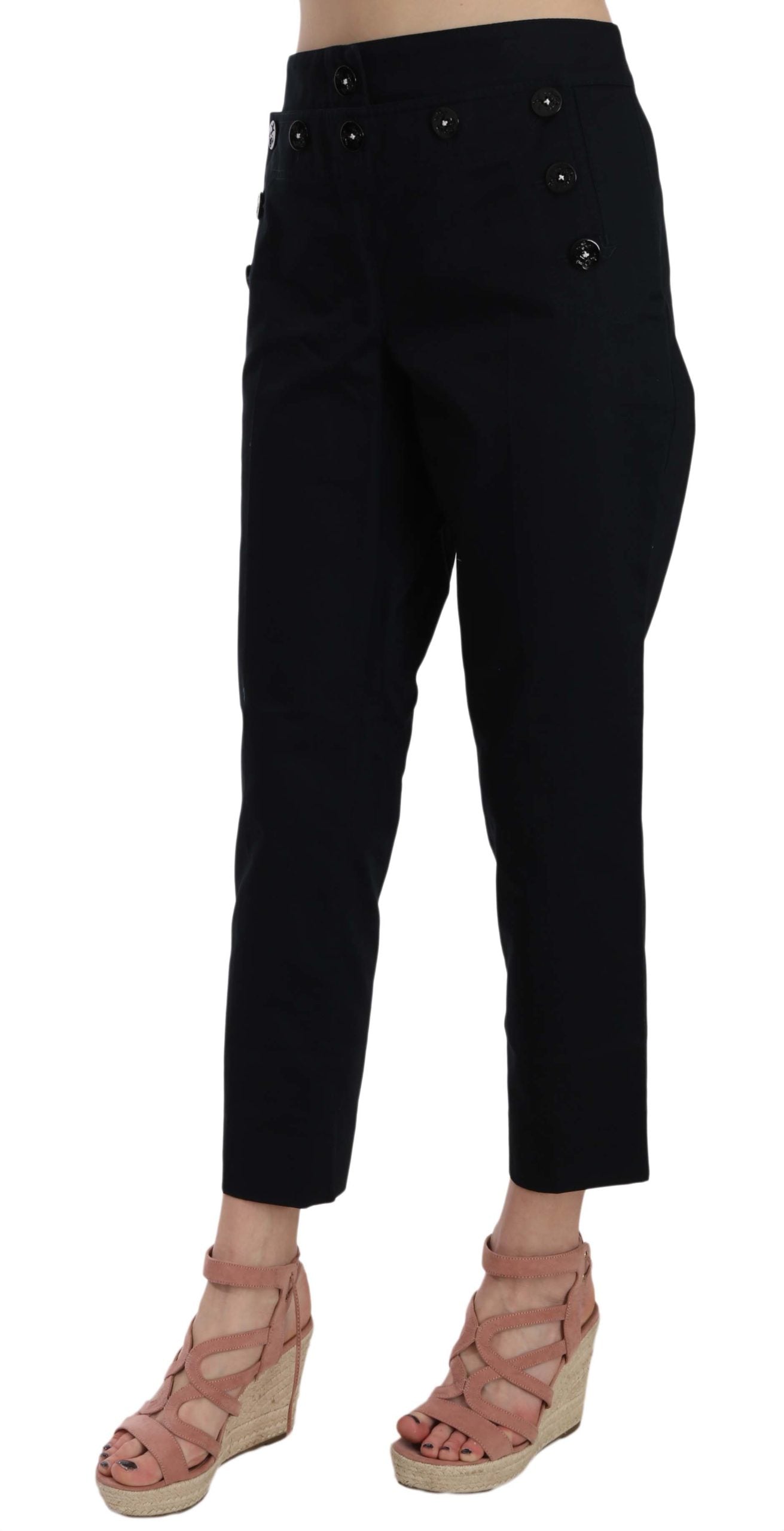 Dolce & Gabbana Black Cropped Front Button Embellished Pants -   -  Dolce & Gabbana.