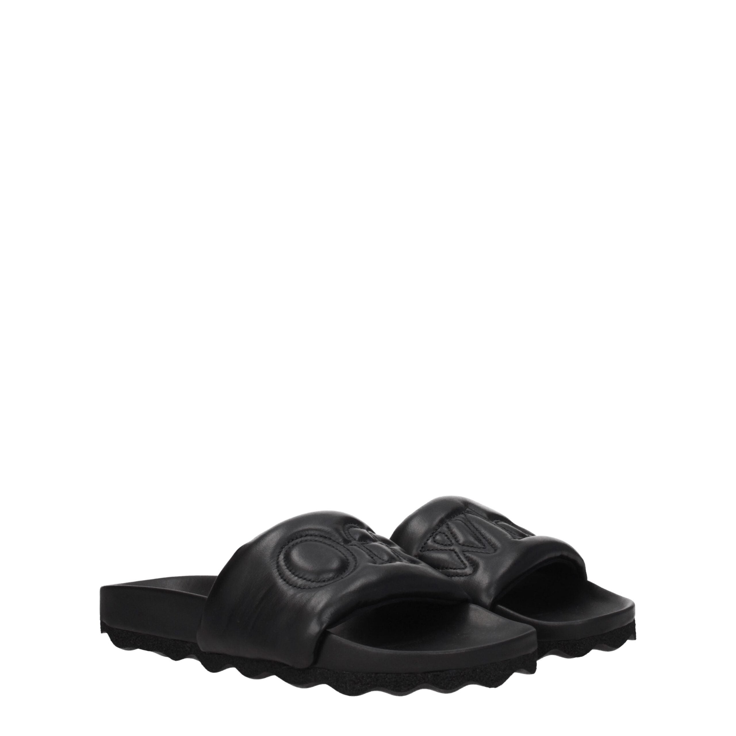Off-White Black Leather Slippers Sandals -   -  Off-White.