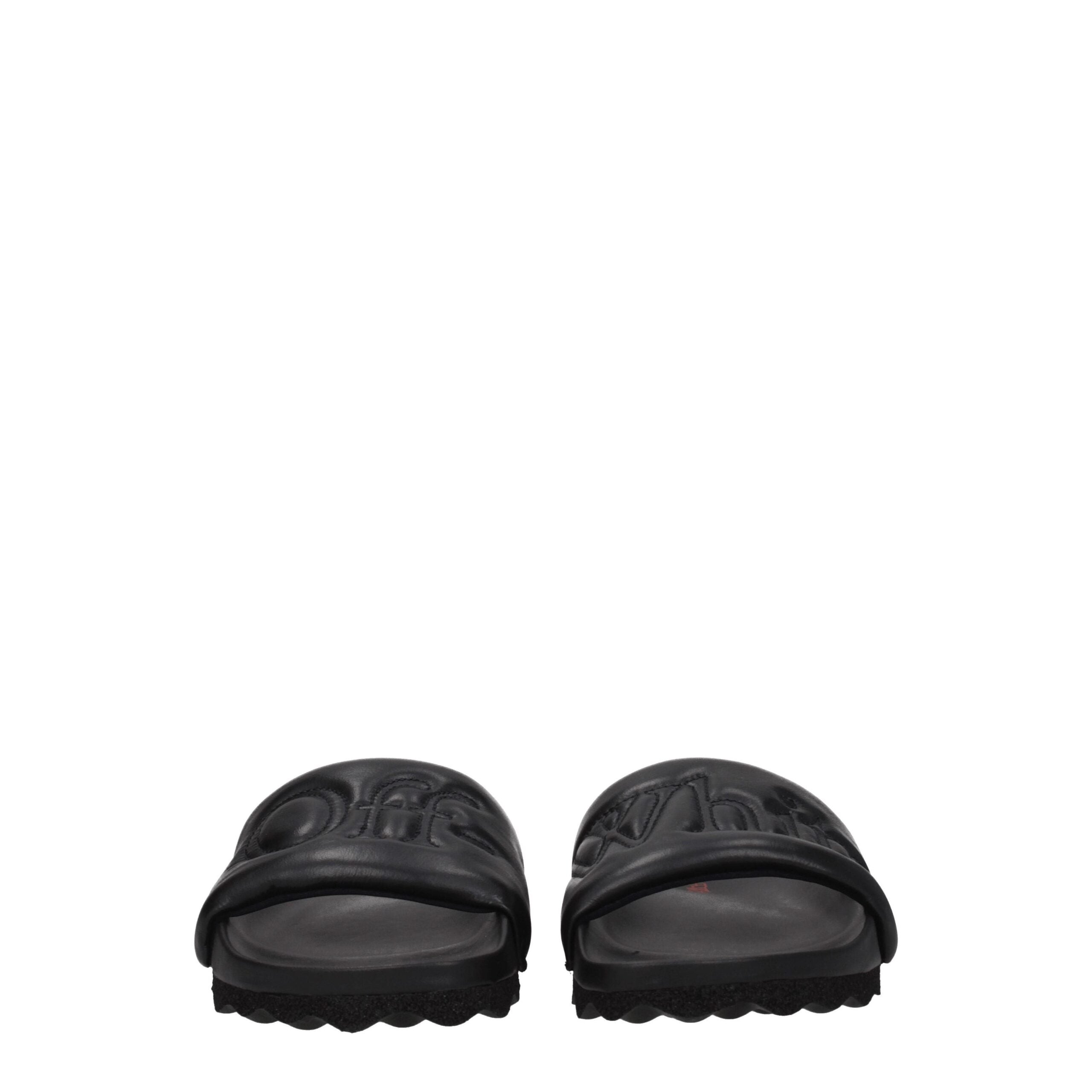 Off-White Black Leather Slippers Sandals -   -  Off-White.