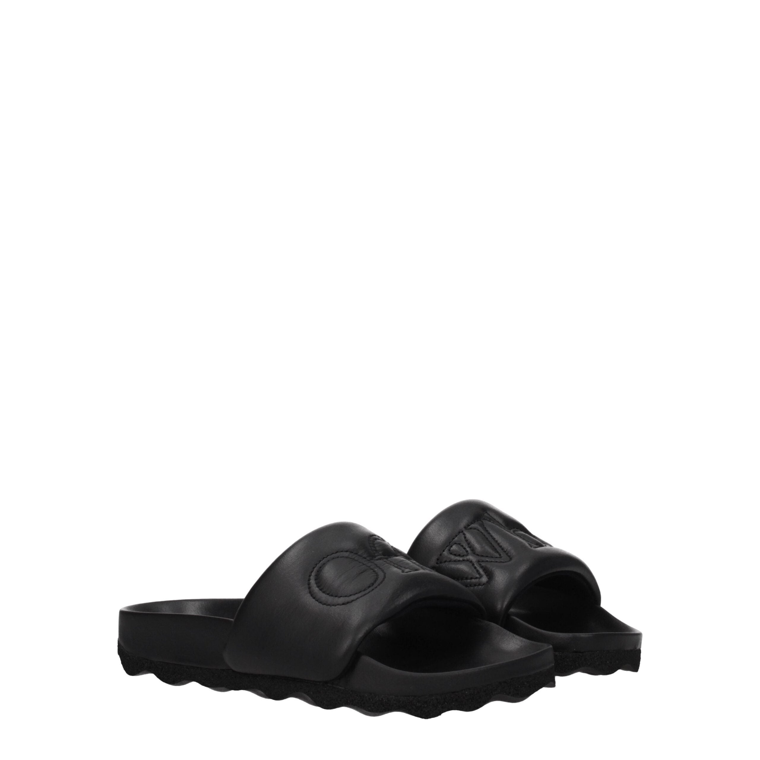 Off-White Black Leather Slippers Sandals -   -  Off-White.