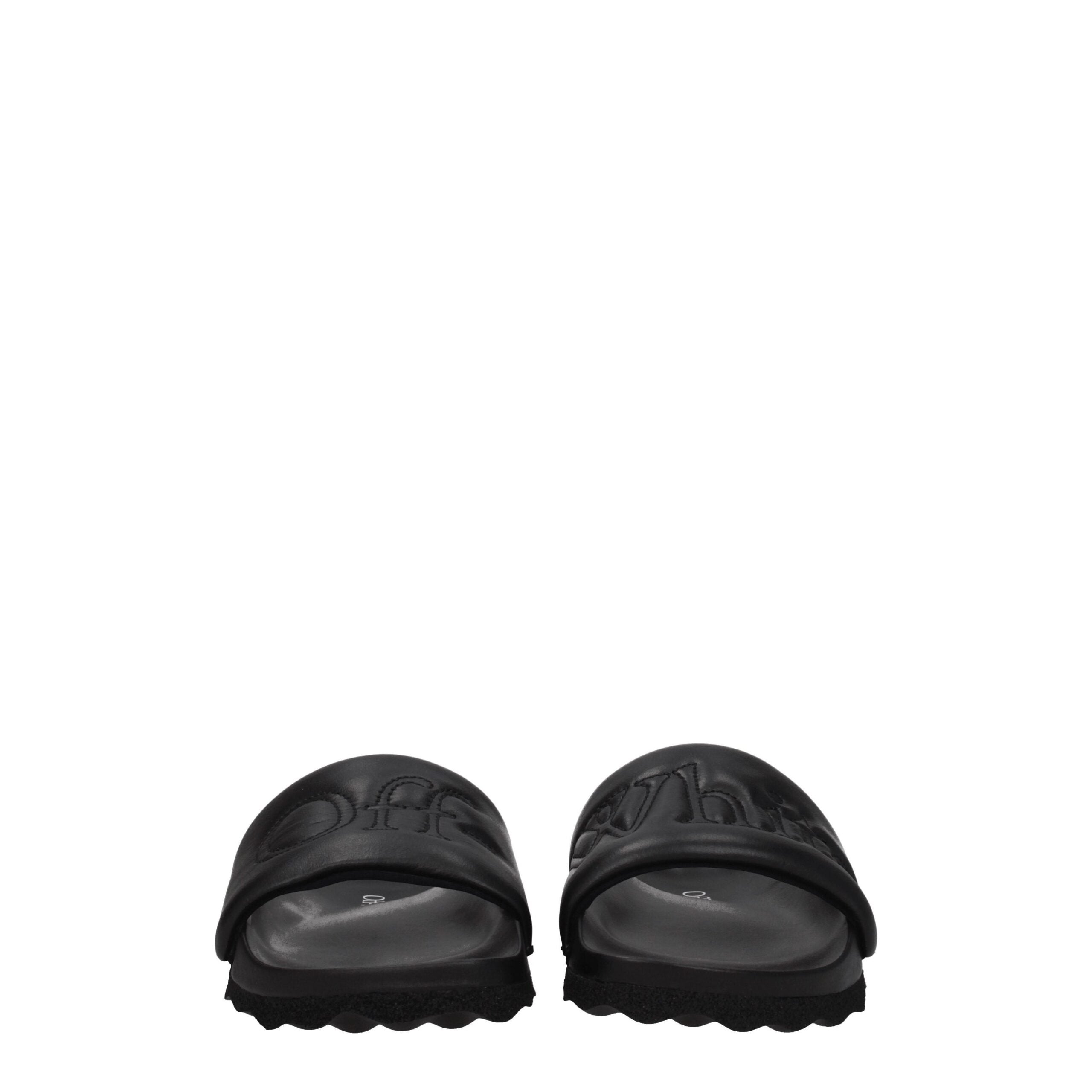 Off-White Black Leather Slippers Sandals -   -  Off-White.