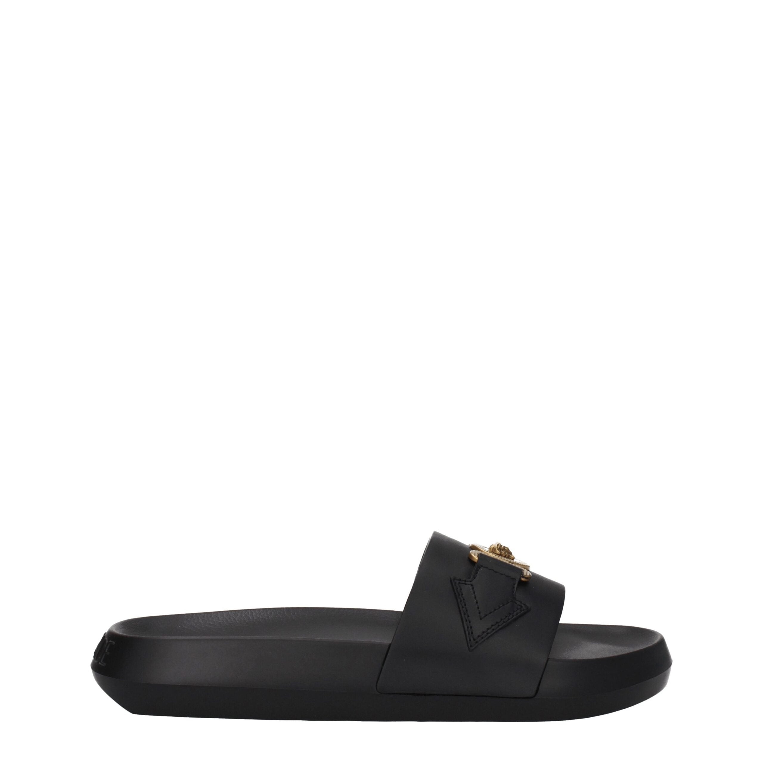 Versace Black Leather Slippers Sandals -   -  Versace.
