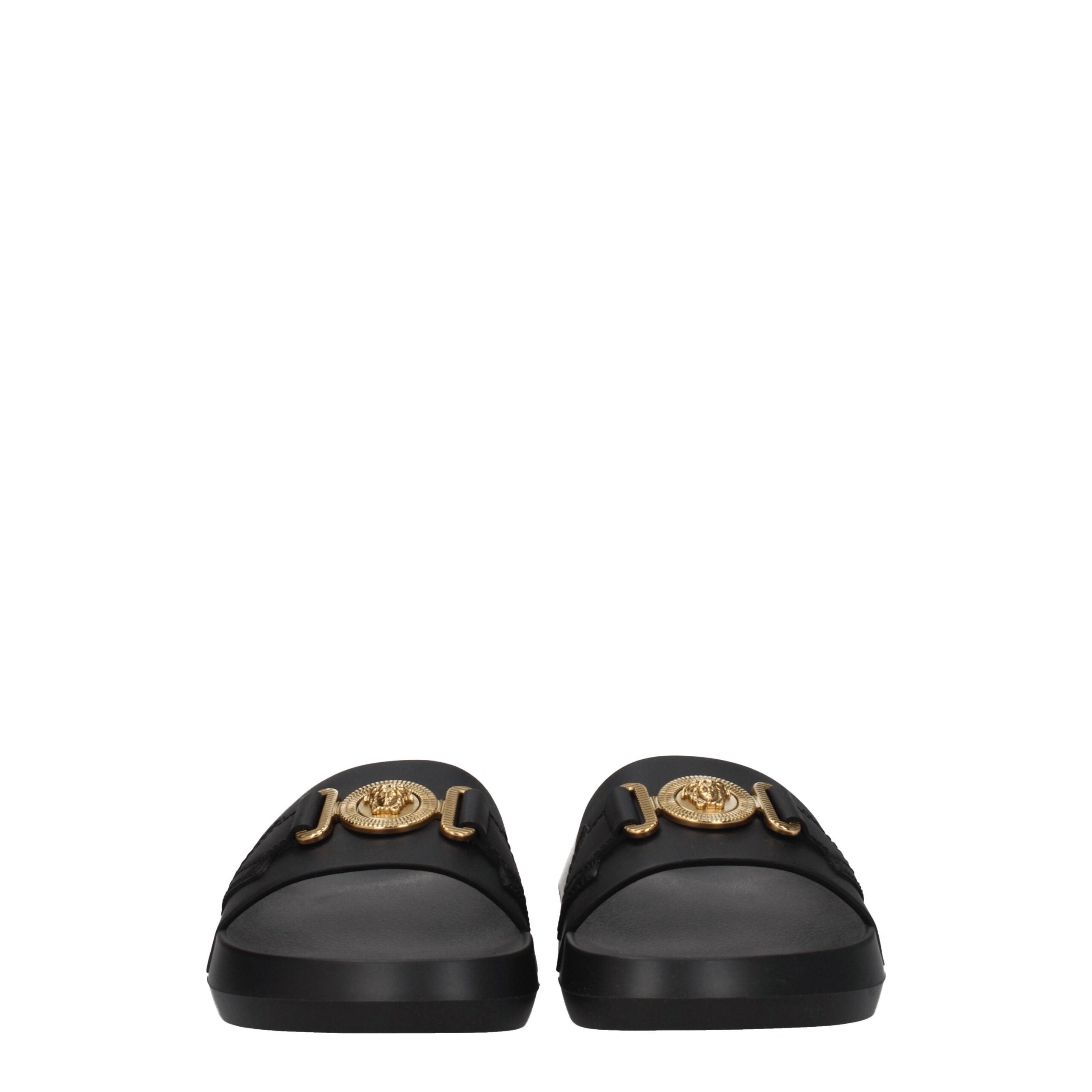 Versace Black Leather Slippers Sandals -   -  Versace.