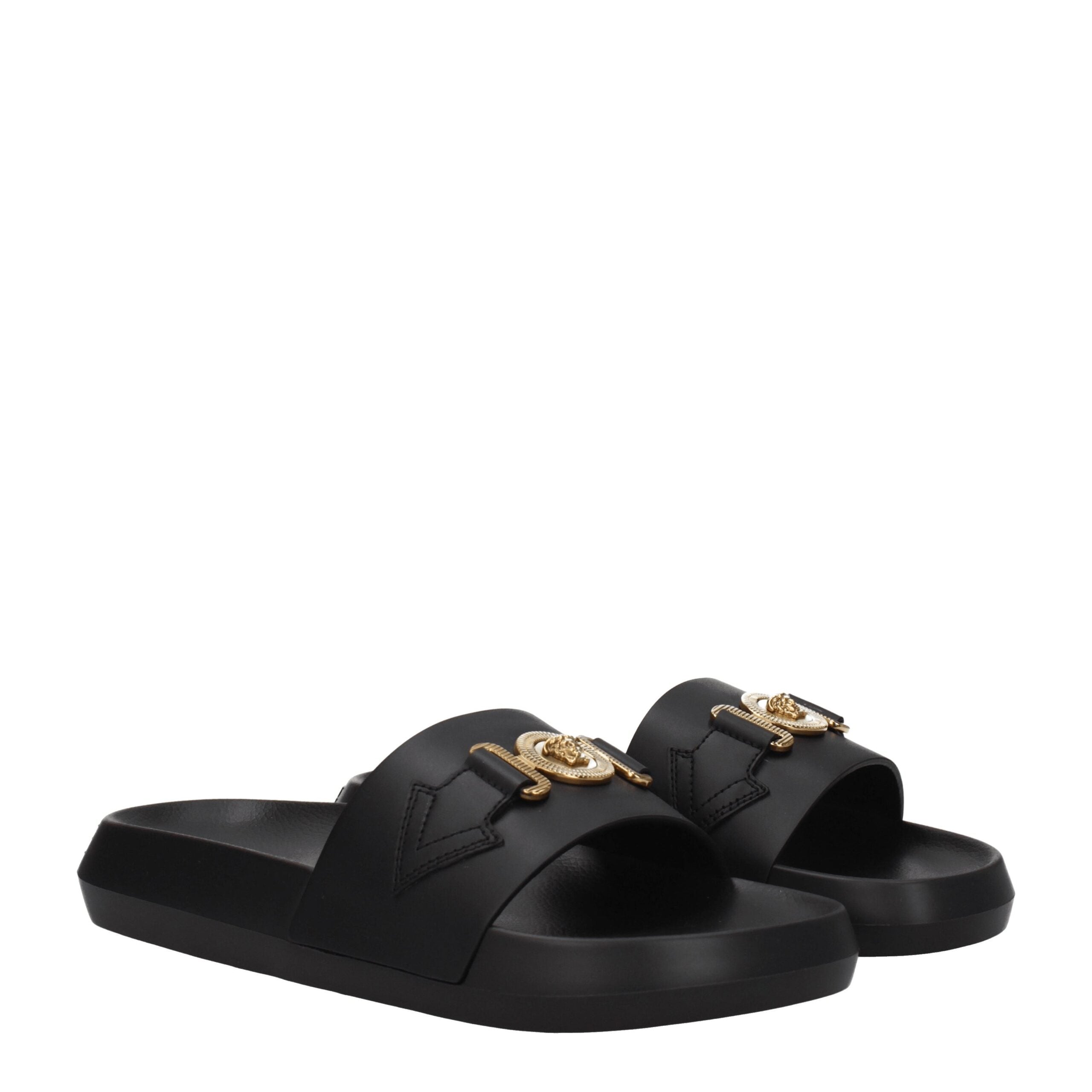 Versace Black Leather Slippers Sandals -   -  Versace.