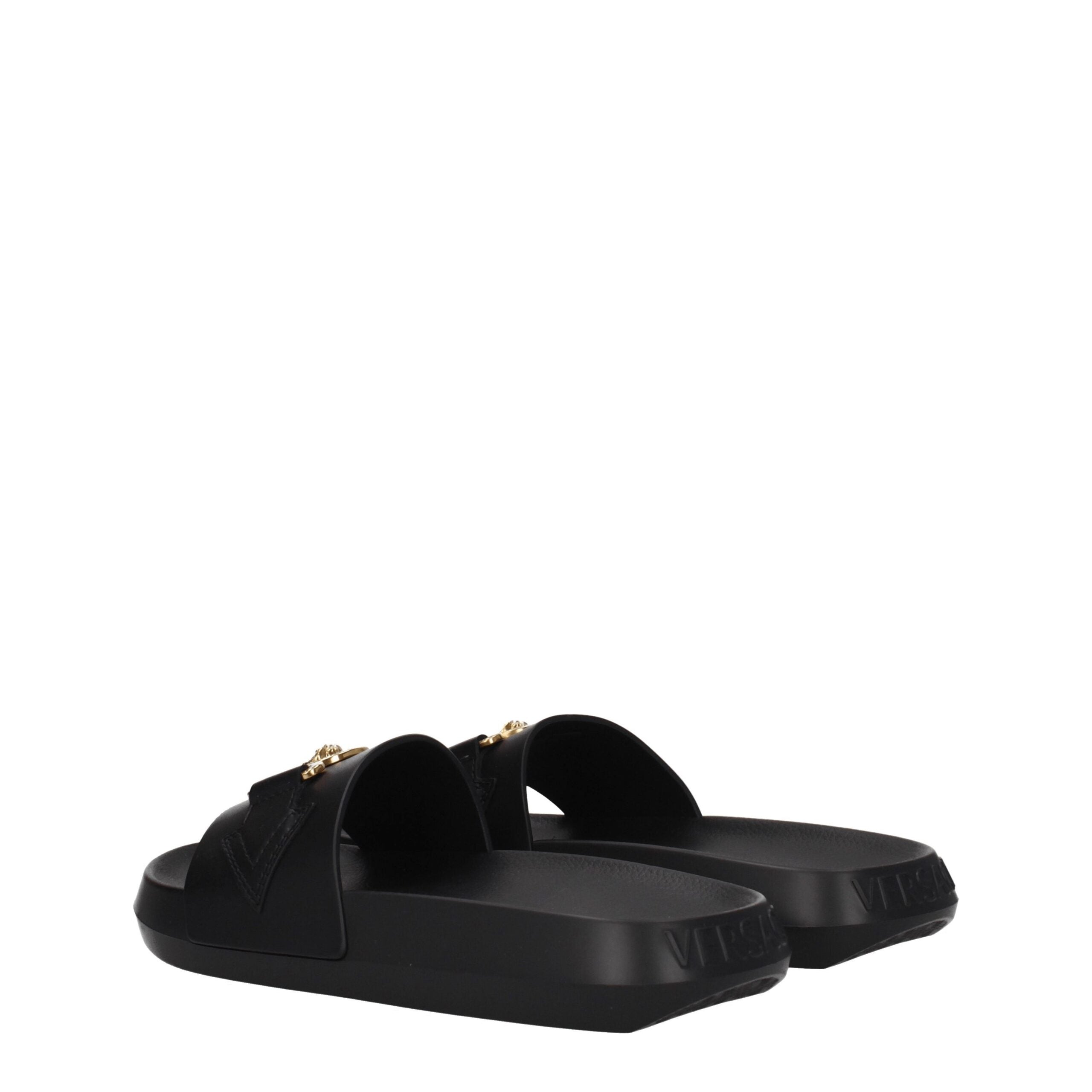 Versace Black Leather Slippers Sandals -   -  Versace.