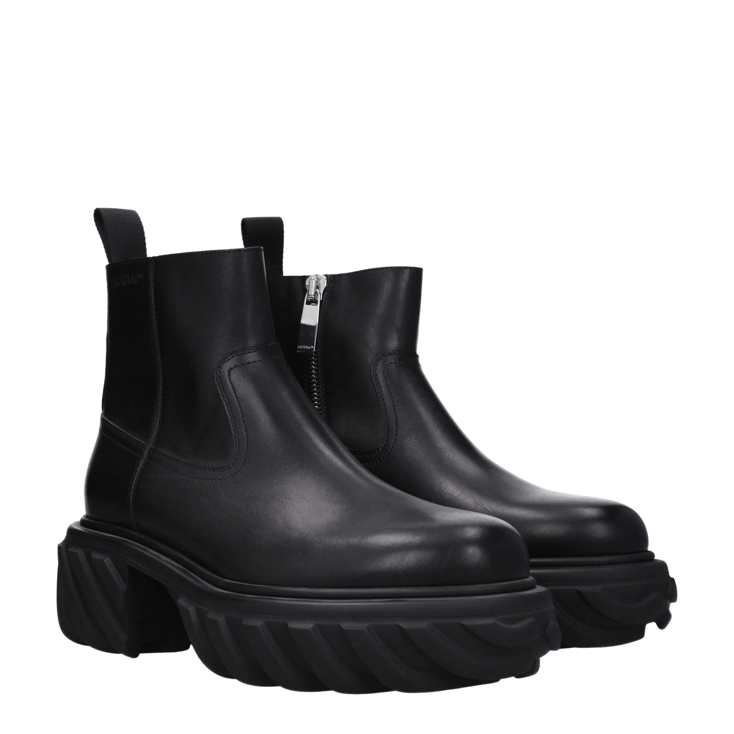 Off-White Black Leather Ankle Boots -   -  Off-White.