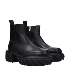 Off-White Black Leather Ankle Boots -   -  Off-White.