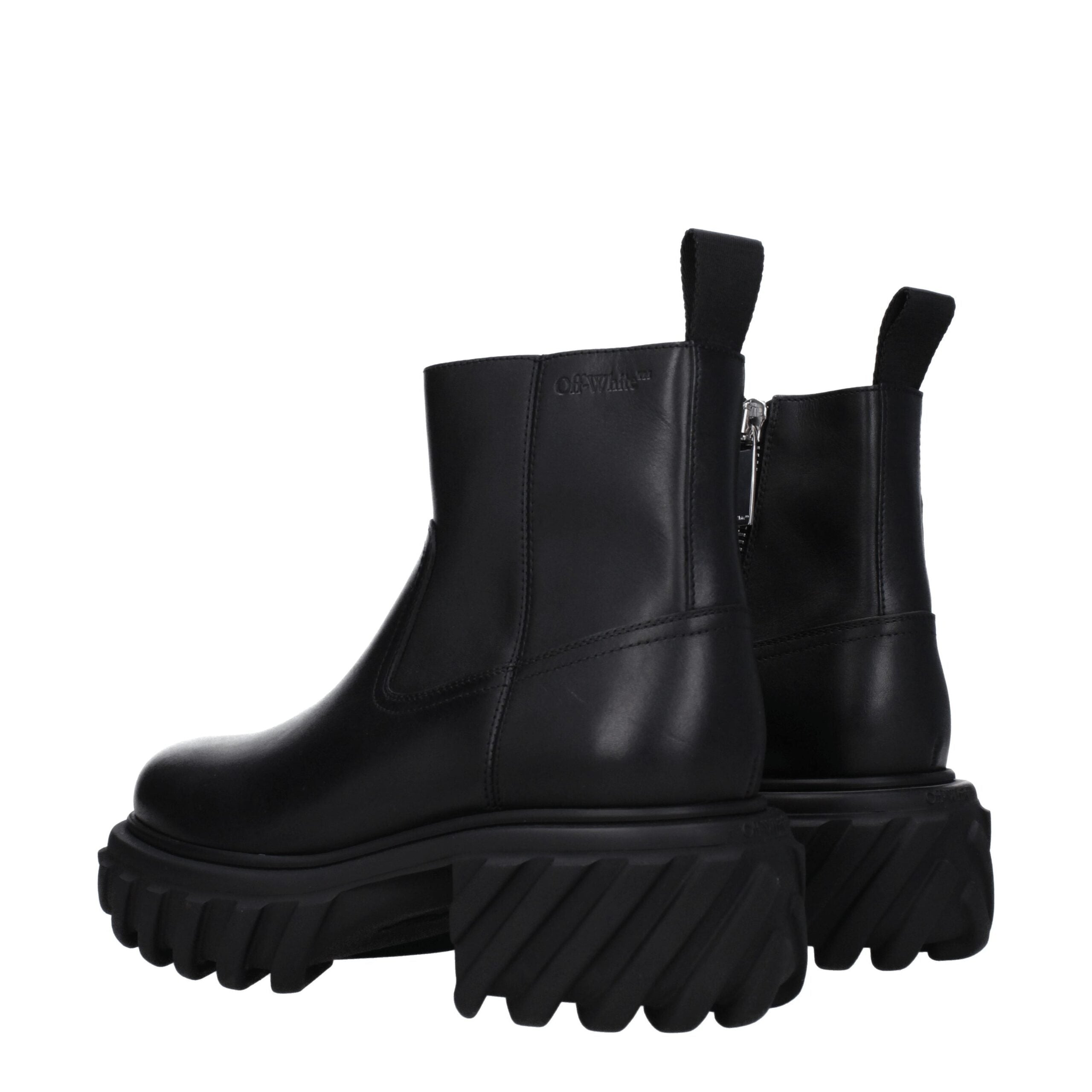 Off-White Black Leather Ankle Boots -   -  Off-White.