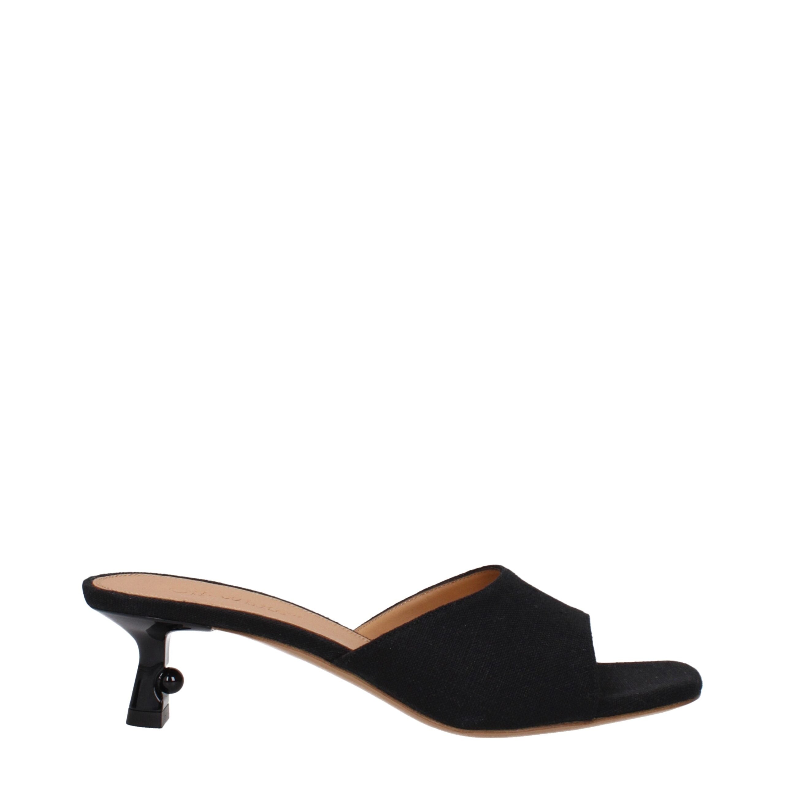 Off-White Black Linen Flat Sandals -   -  Off-White.