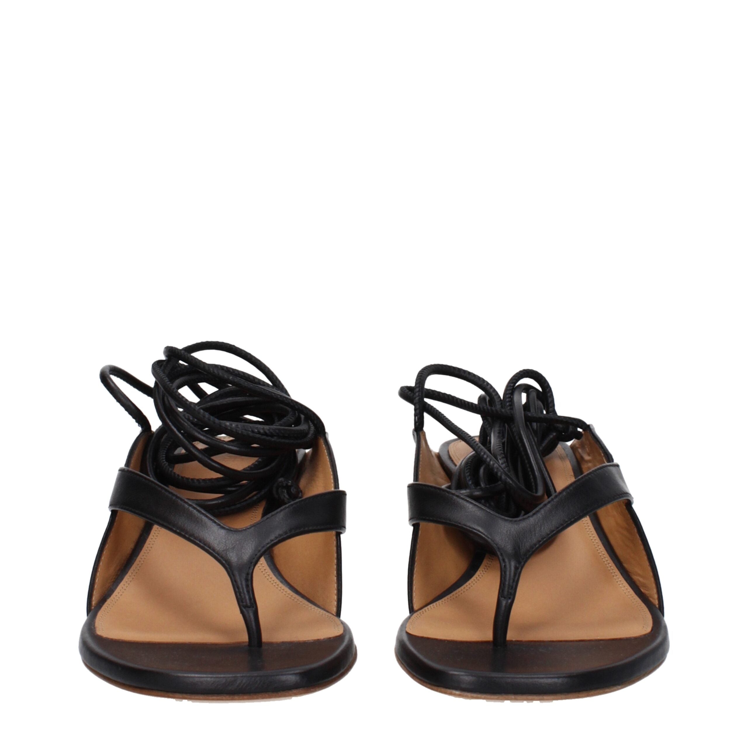 Off-White Black Leather Flip-Flop Sandals -   -  Off-White.