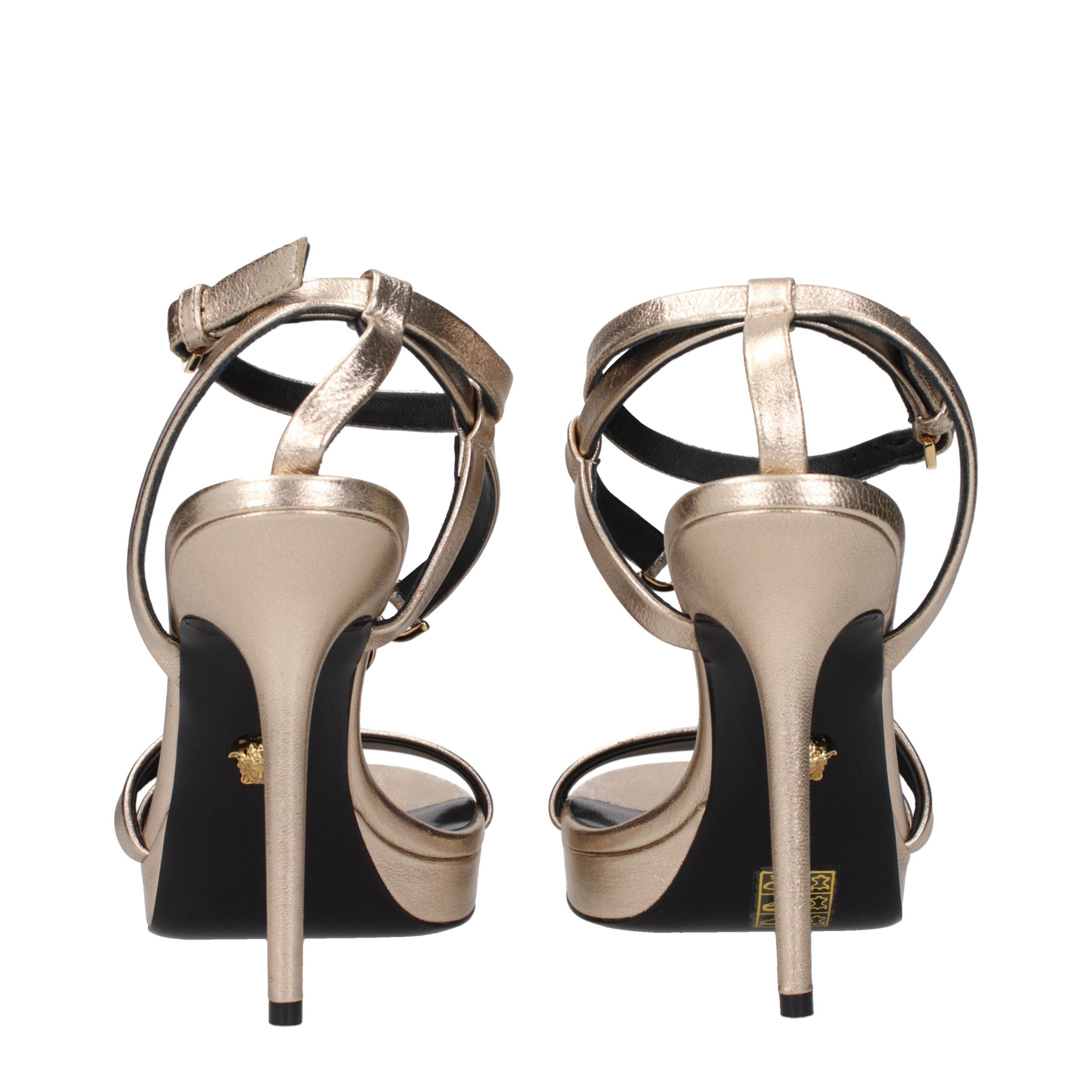 Versace Gold Leather Stiletto Heels Sandals -   -  Versace.