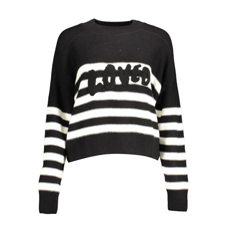 Desigual - Playful Striped Cotton Sweater with Embroidered Logo - Black White Desigual