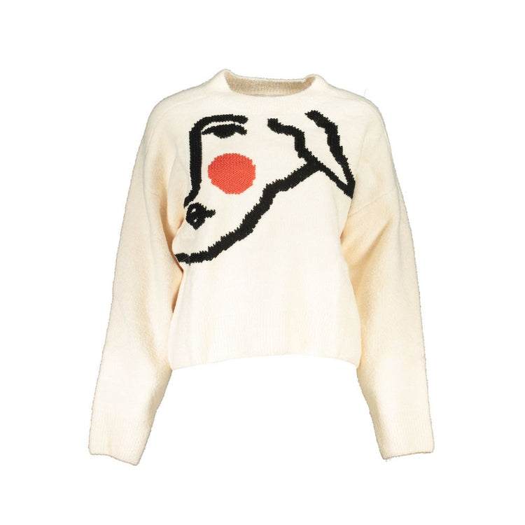 Desigual - Playful Abstract Face Graphic Cropped Knit Sweater - Off White Desigual