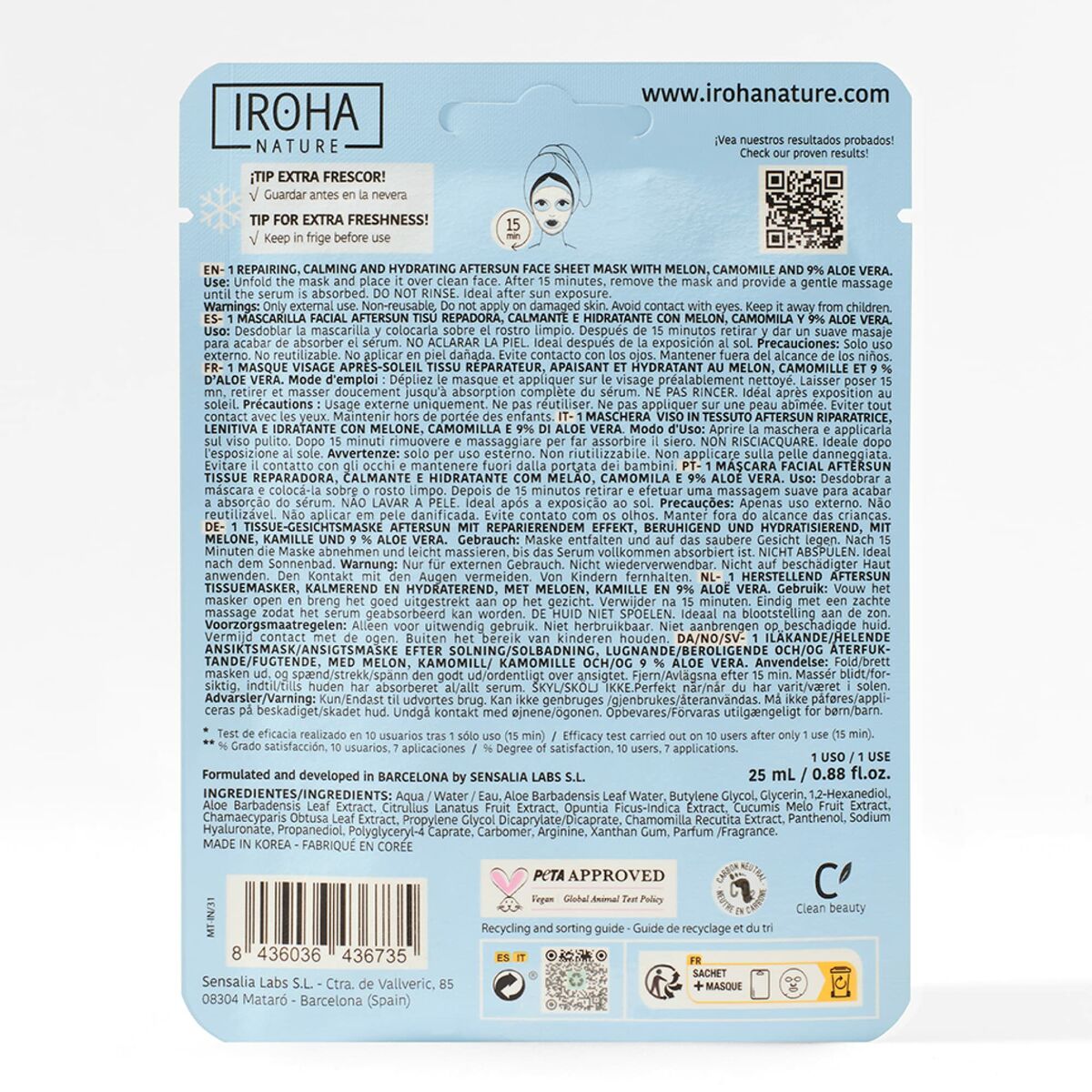Facial Mask Iroha  Repairing calms and hydrates Melon (1 Unit) -  Beauty, Skin care -  Iroha.