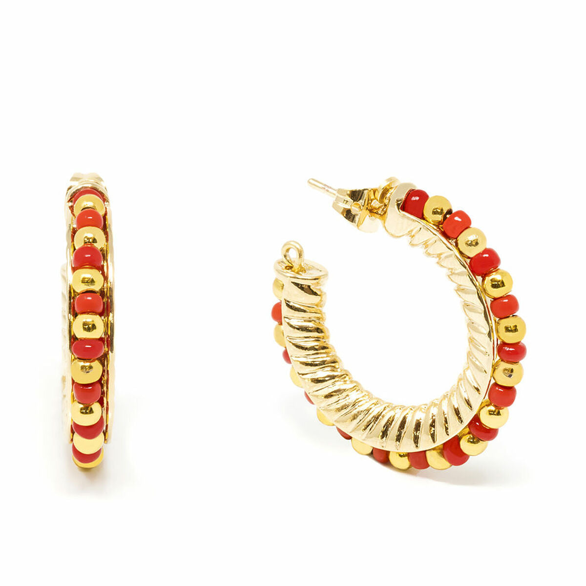 Ladies' Earrings Shabama Etiopia Brass gold-plated Red 2 cm -  Jewellery, Women -  Shabama.