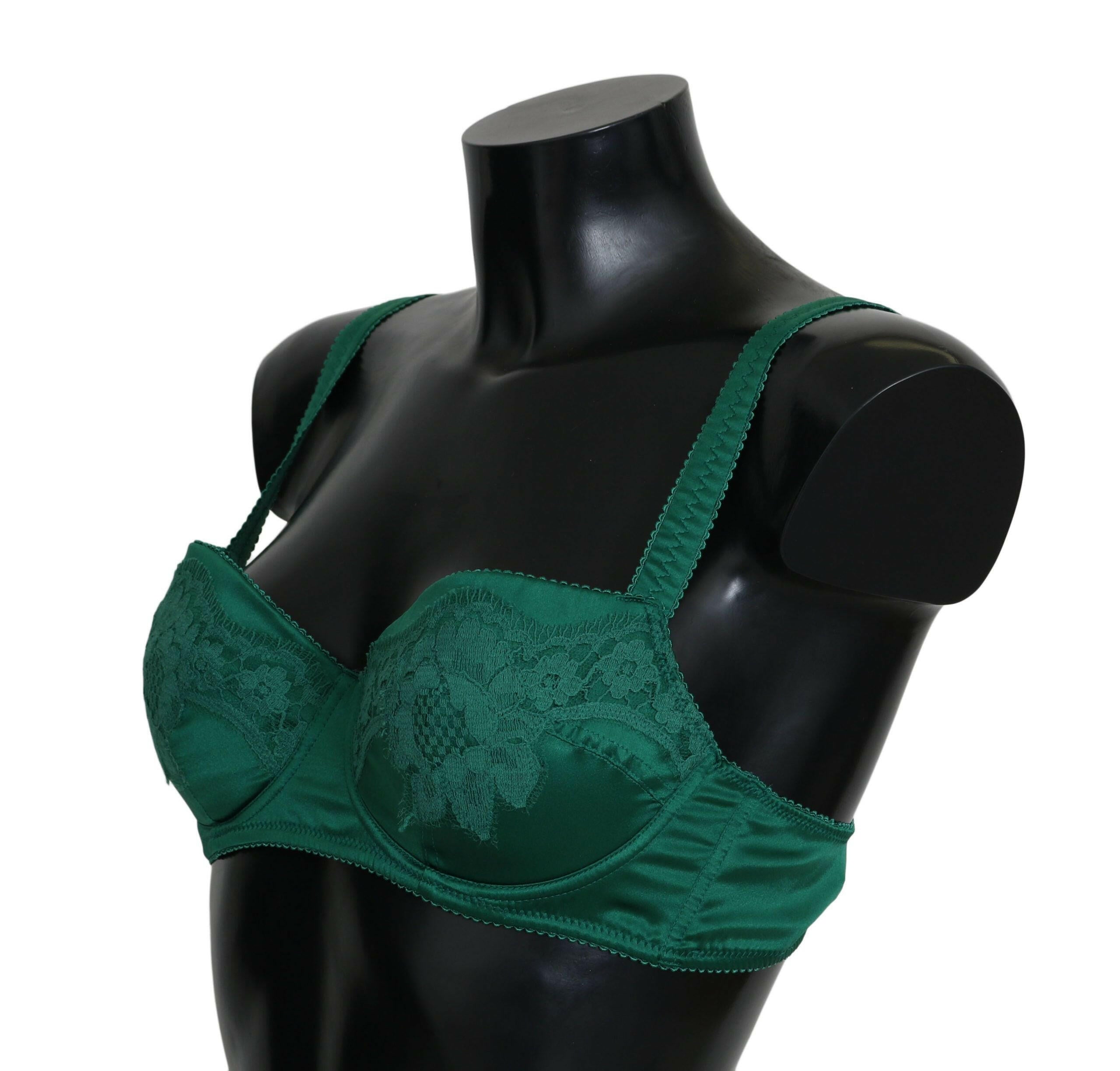 Dolce & Gabbana Green Silk Stretch Floral Lace Bra Underwear -   -  Dolce & Gabbana.