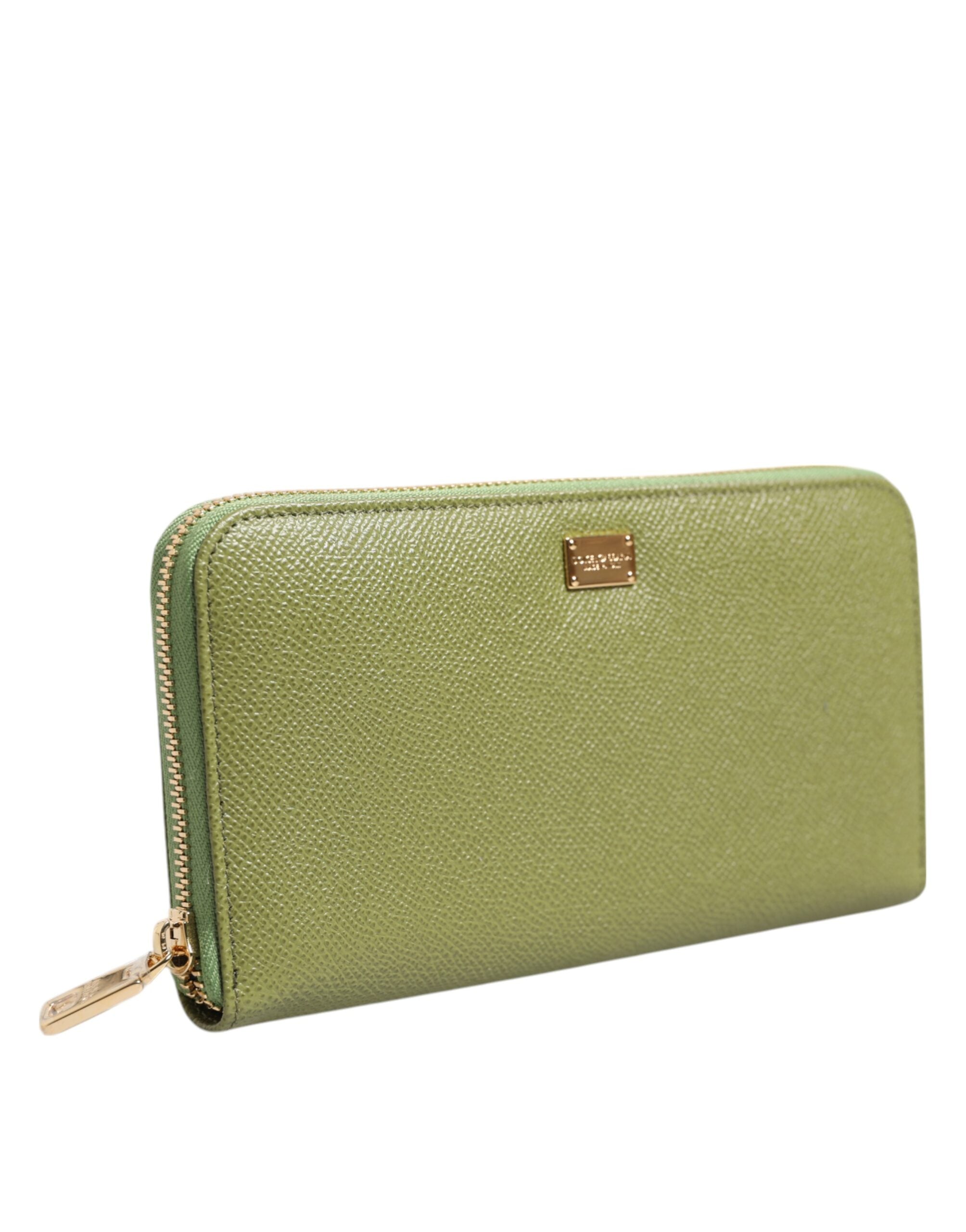 Dolce & Gabbana Green Leather Logo Plaque Zip Around Continenta Wallet -   -  Dolce & Gabbana.