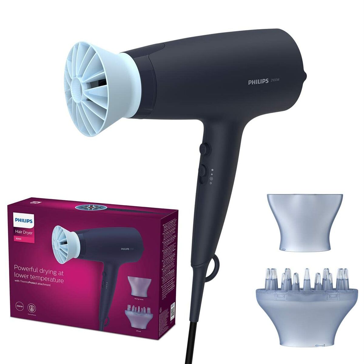 Hairdryer Philips 3000 BHD360/20 Secador Navy Blue deep blue 2100 W -  Beauty, Hair care -  Philips.