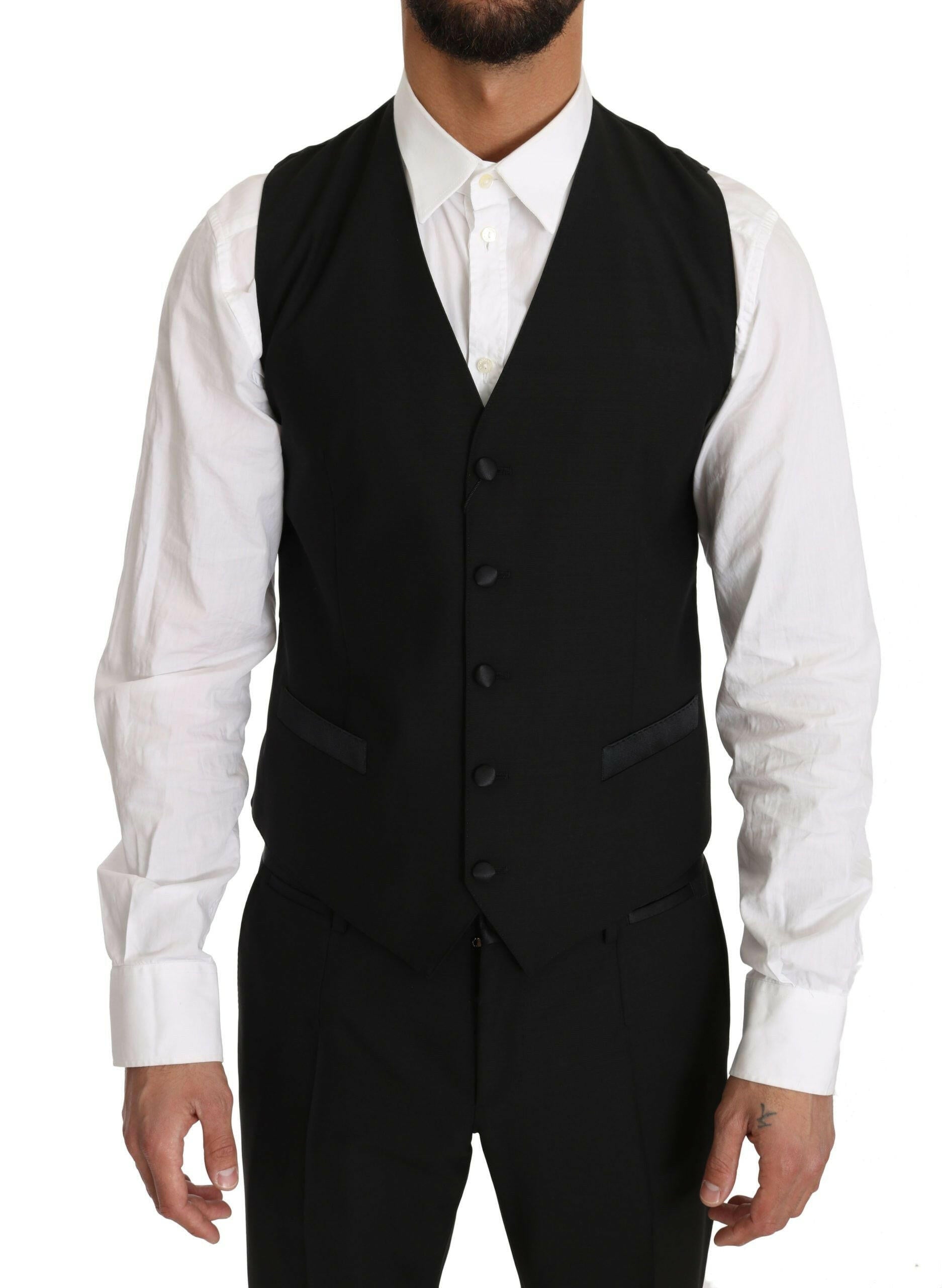Dolce & Gabbana Black Wool Dress Waistcoat Gillet Vest -  Vests for Men Suits -  Dolce & Gabbana.