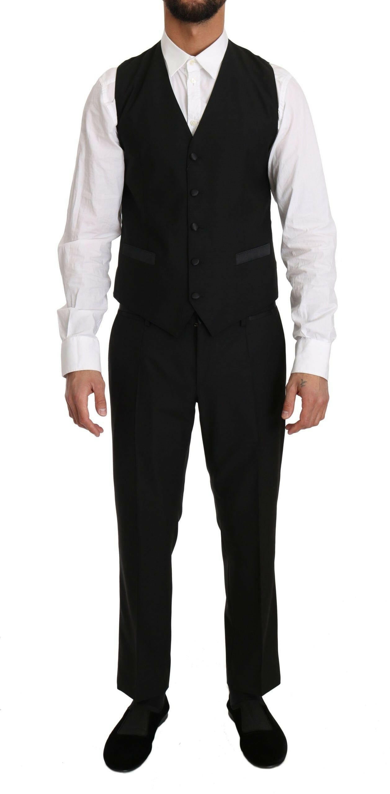 Dolce & Gabbana Black Wool Dress Waistcoat Gillet Vest -  Vests for Men Suits -  Dolce & Gabbana.