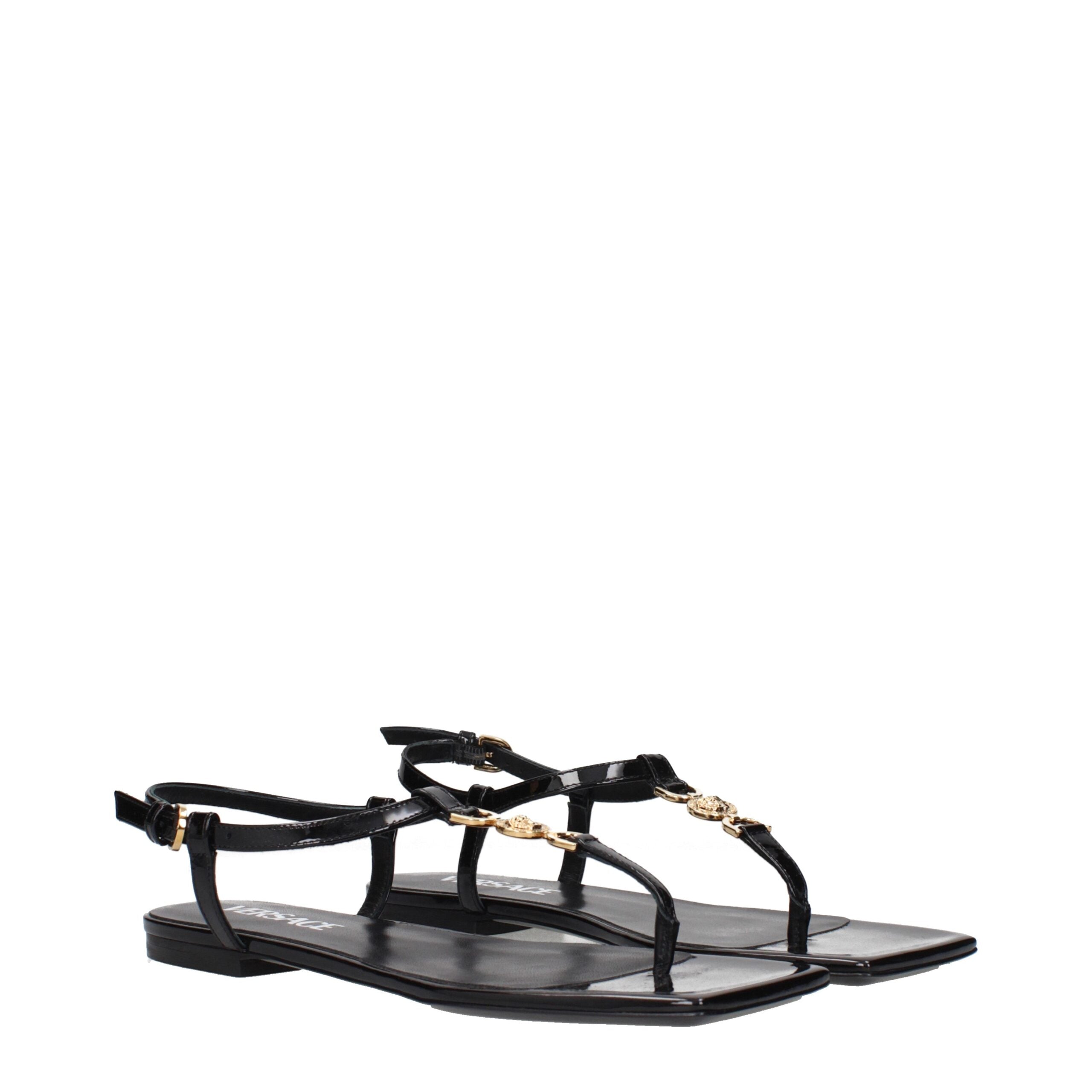 Versace Black Leather Flip-Flop Sandals -   -  Versace.