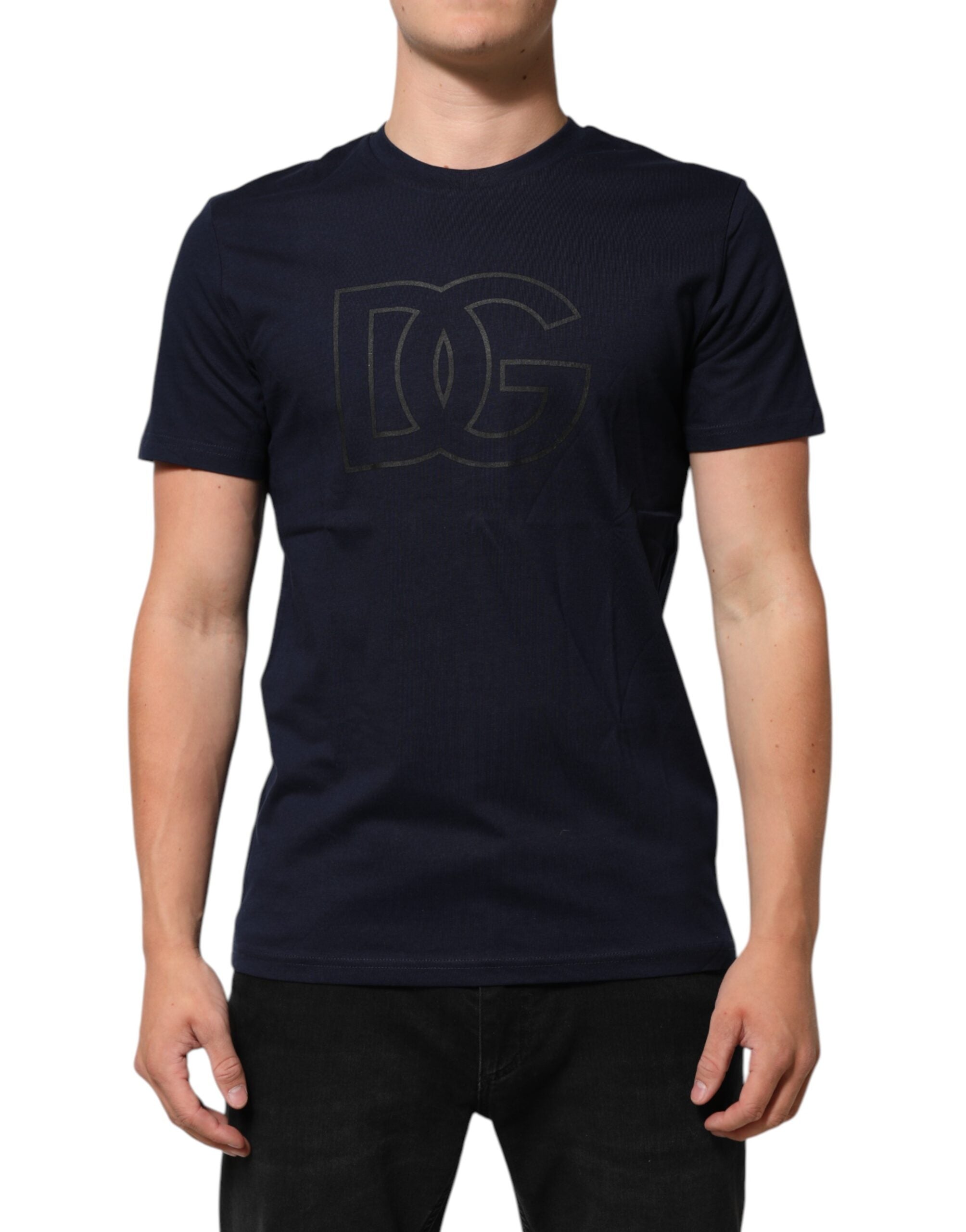 Dolce & Gabbana Dark Blue Cotton DG Logo Print Men’s Top T-shirt -   -  Dolce & Gabbana.