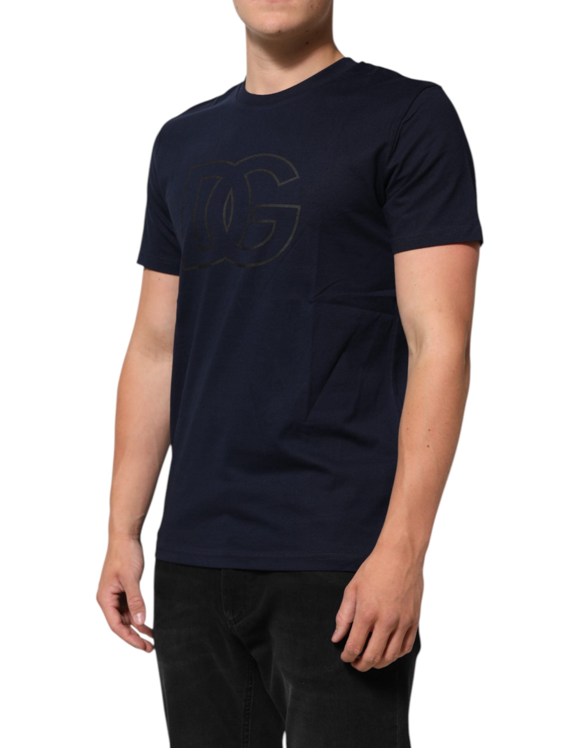 Dolce & Gabbana Dark Blue Cotton DG Logo Print Men’s Top T-shirt -   -  Dolce & Gabbana.