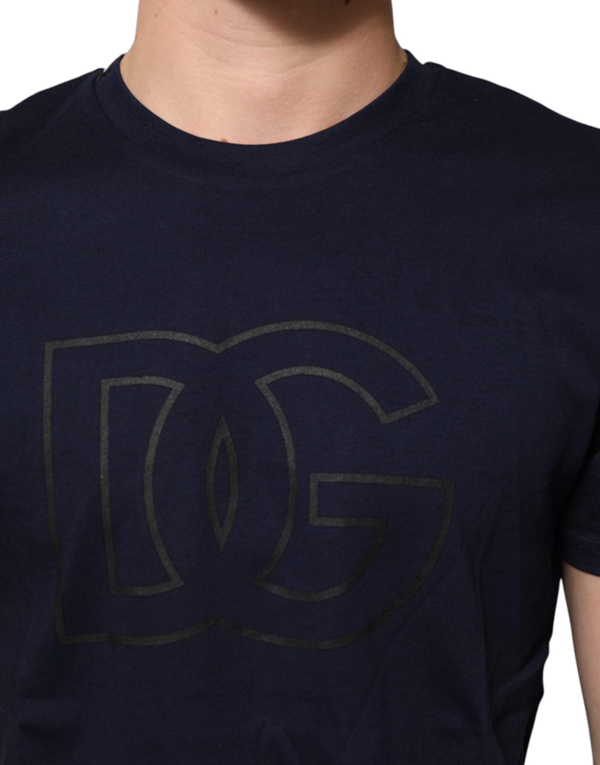 Dolce & Gabbana Dark Blue Cotton DG Logo Print Men’s Top T-shirt -   -  Dolce & Gabbana.