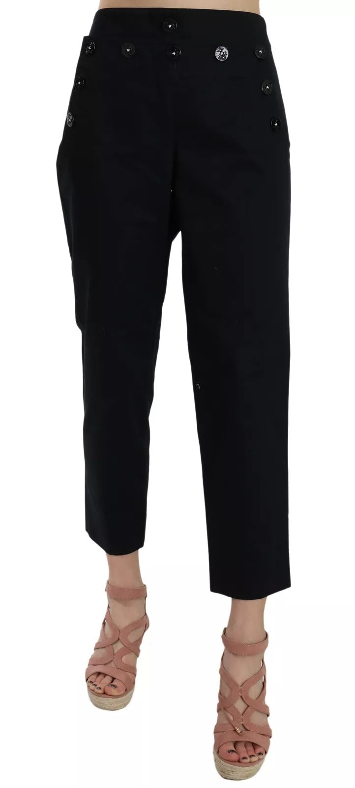 Dolce & Gabbana Black Cropped Front Button Embellished Pants -   -  Dolce & Gabbana.