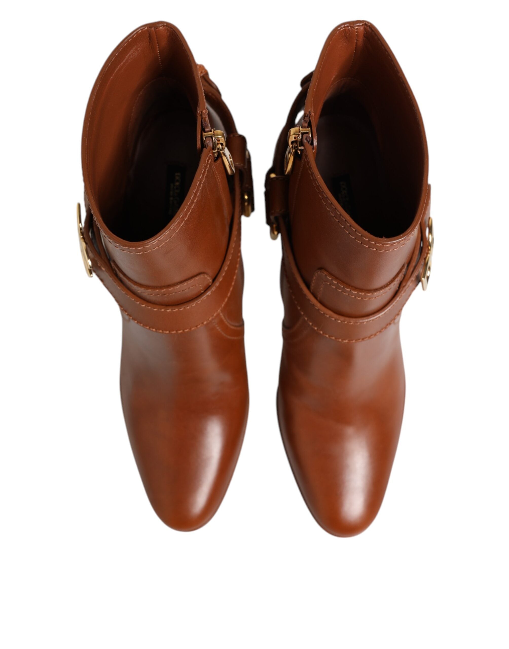 Dolce & Gabbana Brown Leather DG Logo Buckle Ankle Boots Shoes -   -  Dolce & Gabbana.